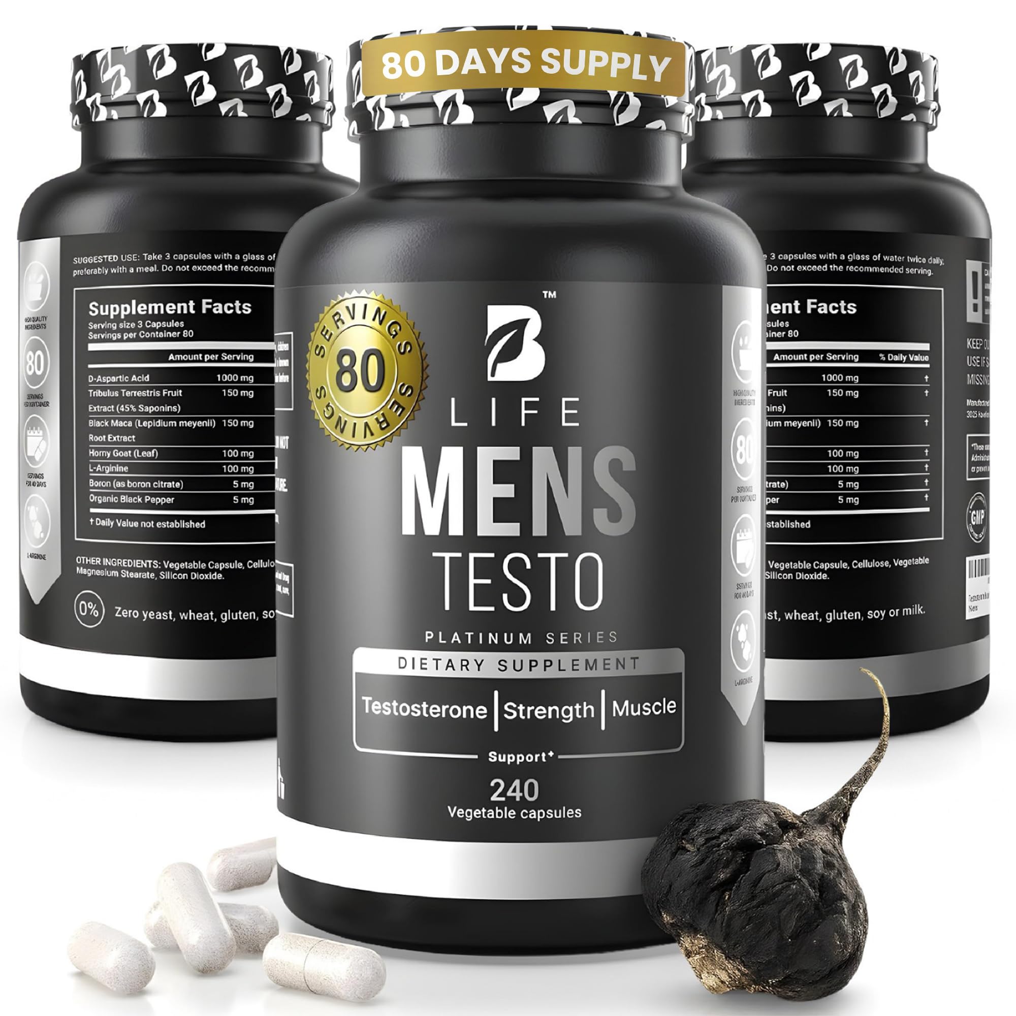 Testosterone Booster Supplement for Men | Boron supplement for men with Tribulus Terrestris, Black Maca, Horny Goat Weed, L-Arginine | Stamina, Endurance, Muscle growth & strength | 80 Servings B Life Company buy supplements canada