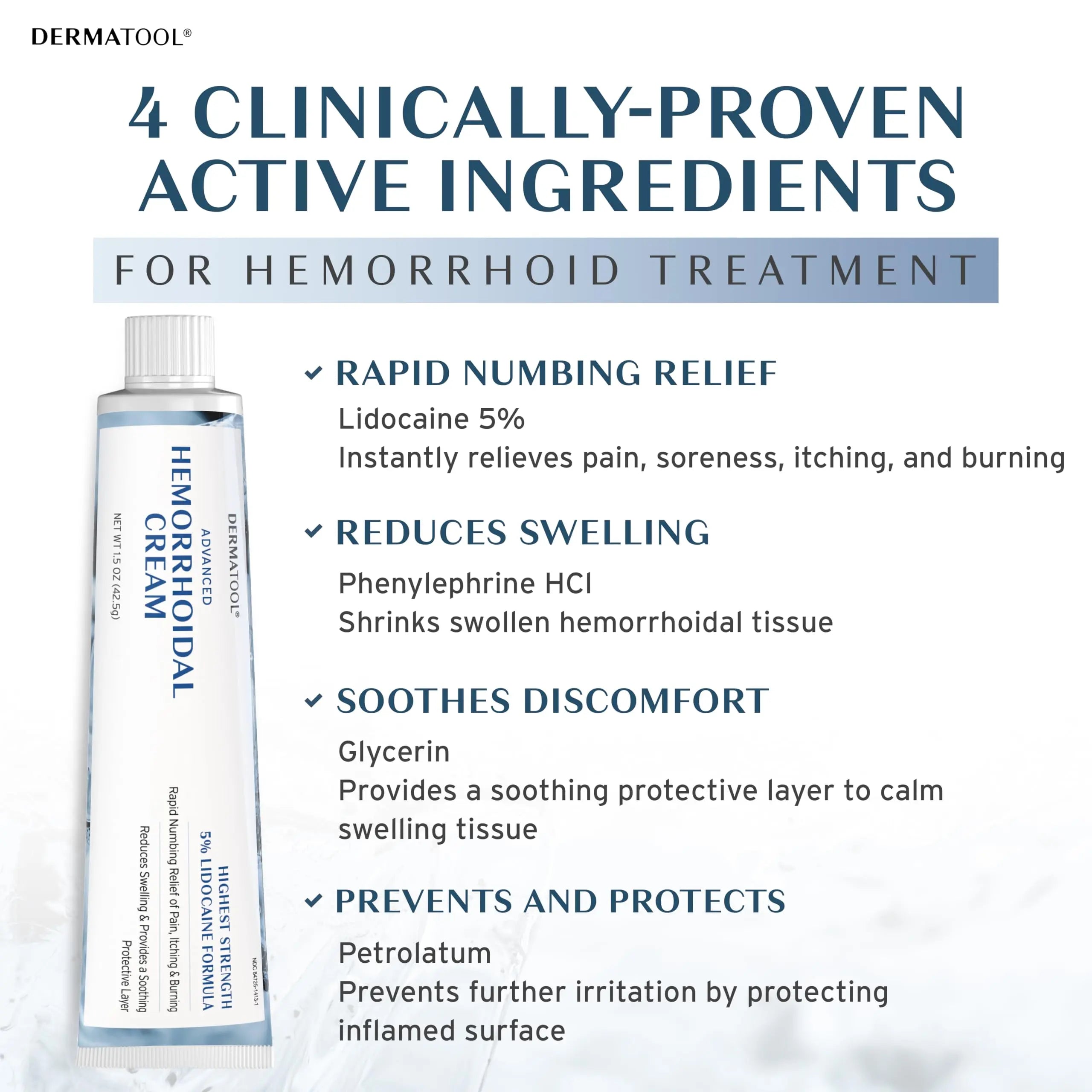 Hemorrhoid Treatment - Advanced Hemorrhoid Cream 5% Lidocaine & Phenylephrine - Hemorrhoid Shrinking Treatment - Rapid Relief of Pain, Swelling, Bleeding, Itching and Burning - Fissure & Hemorrhoids DERMATOOL buy supplements canada