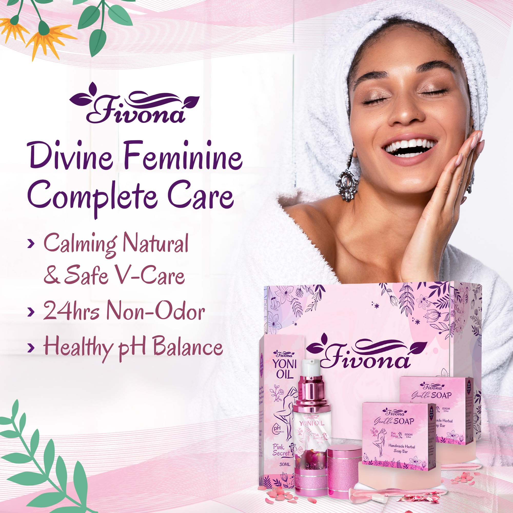 FIVONA 3 in 1 Set of Yoni Oil with 2 Yoni Soap Bars - Feminine pH Balanced Natural Vaginal Oil 30 ml FIVONA buy supplements canada