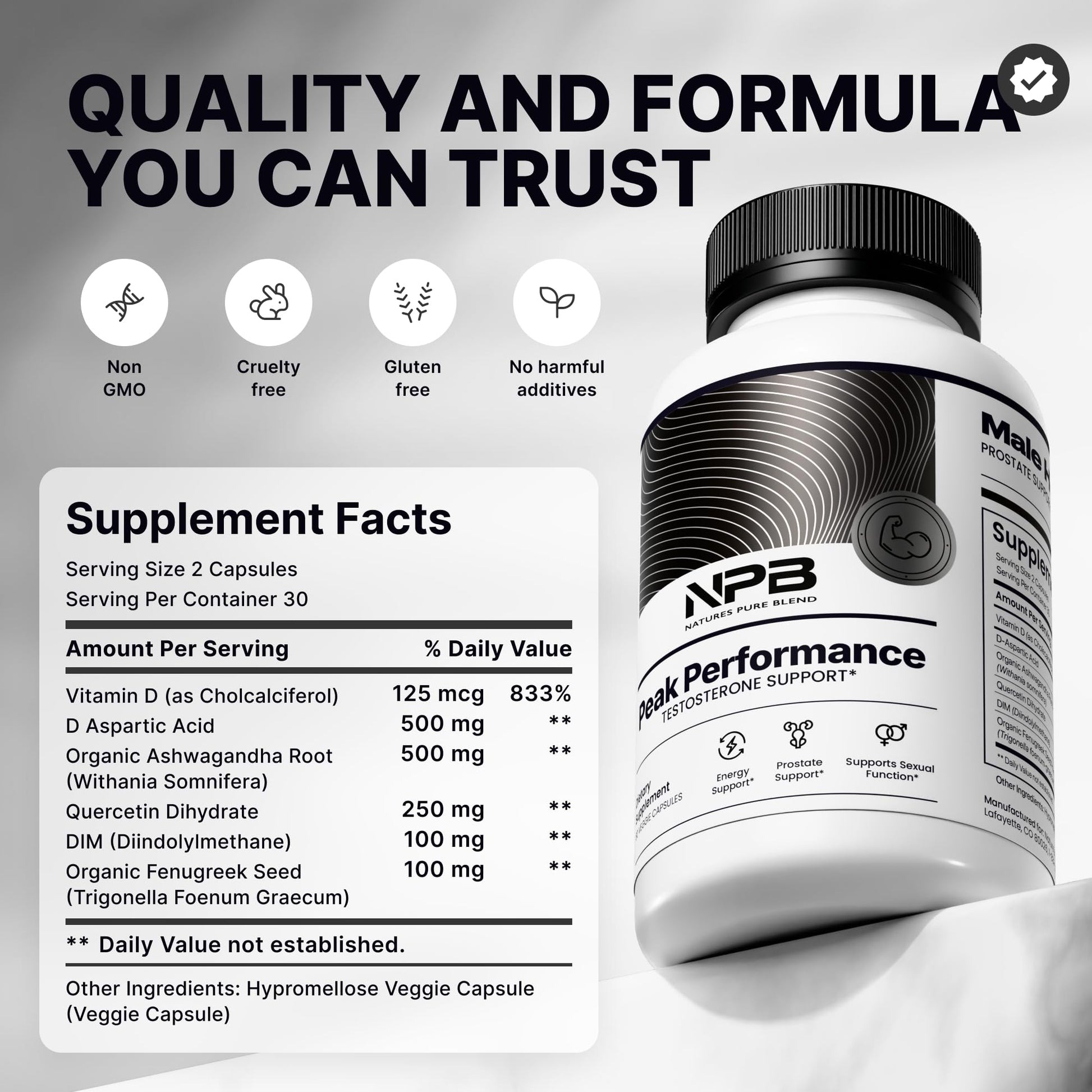 Nature's Pure Blend Peak Performance – Testosterone Supplement for Men with D-Aspartic Acid, Ashwagandha & DIM – Mens Prostate Health Support, Muscle Strength & Energy – Prostate Supplement Nature's Pure Blend buy supplements canada