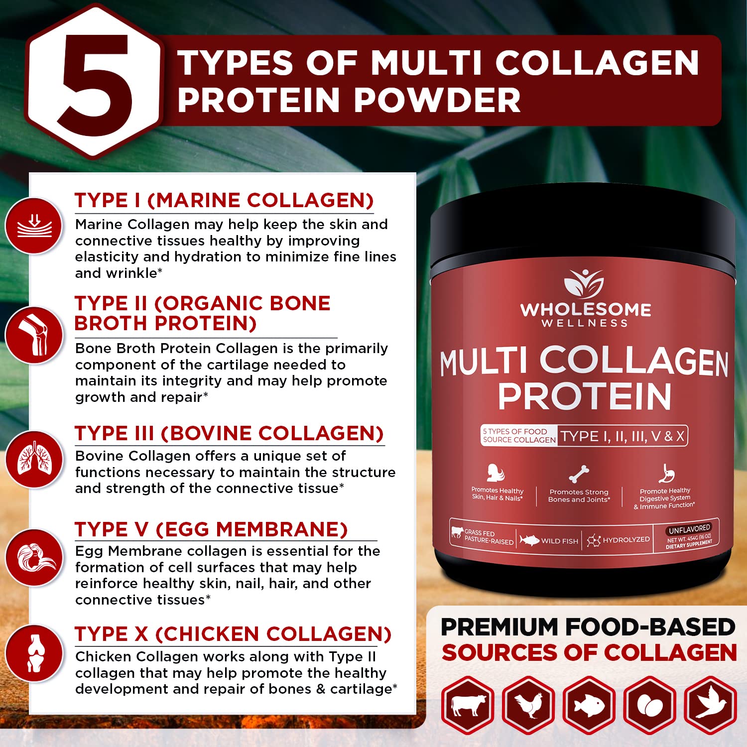 Multi Collagen Protein Powder Hydrolyzed (Type I II III V X) Grass-Fed All-in-One Super Wholesome Wellness buy supplements canada