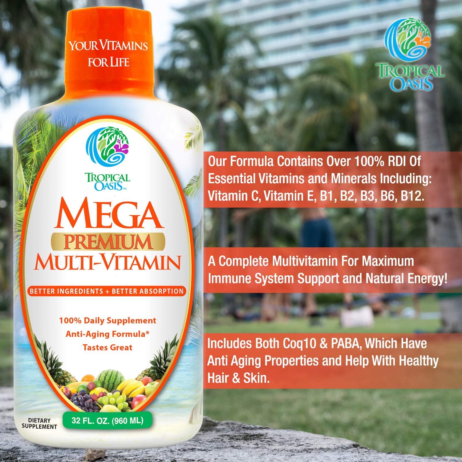 Mega Premium Liquid Multivitamin | Natural Immune Support Vitamin w/ 1333% Vitamin C, 200% D3, Zinc + 20 Vitamins, 70 Minerals, & 21 Amino Acids | Sugar Free | Orange Flavor | 98% Absorption | 32 Serv Tropical Oasis buy supplements canada