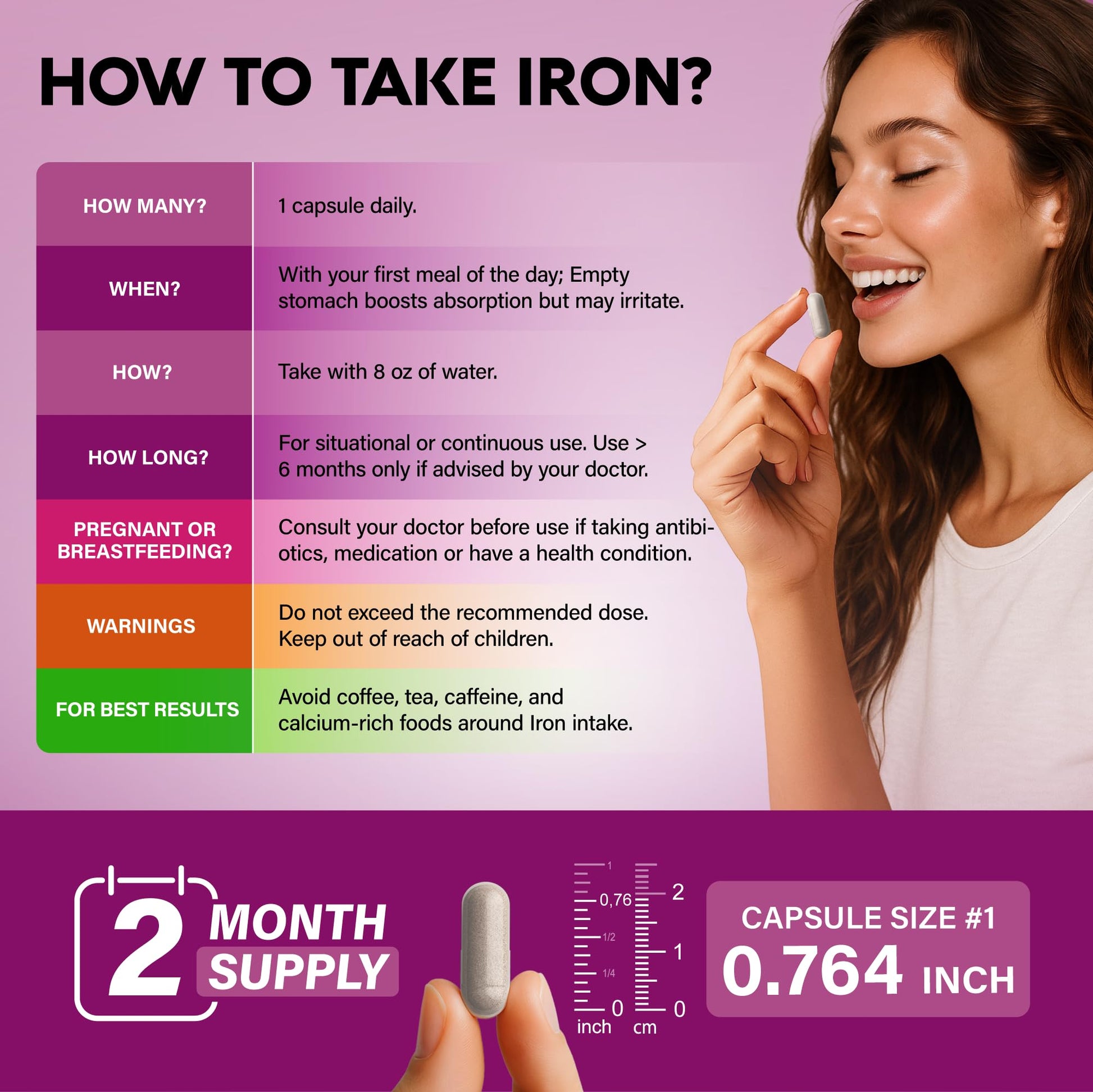 Iron Supplement for Women - Iron 65mg (Ferrous Sulfate 325mg) - Stomach Friendly | Slow Release Iron | High Absorption - Vitamins C, D3, B6, B12 & Folate NUTRAHARMONY buy supplements canada