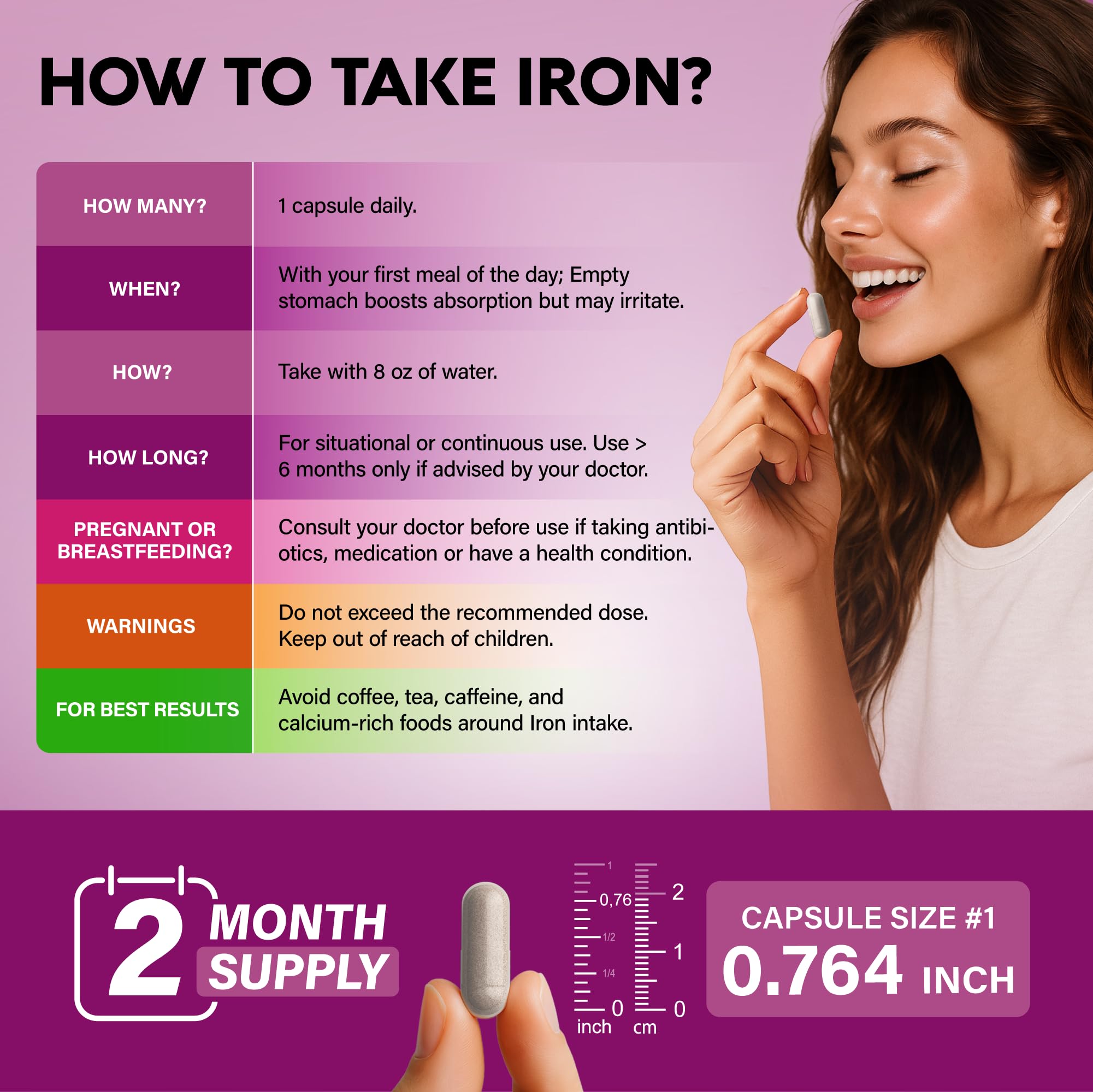 Iron Supplement for Women - Iron 65mg (Ferrous Sulfate 325mg) - Stomach Friendly | Slow Release Iron | High Absorption - Vitamins C, D3, B6, B12 & Folate NUTRAHARMONY buy supplements canada