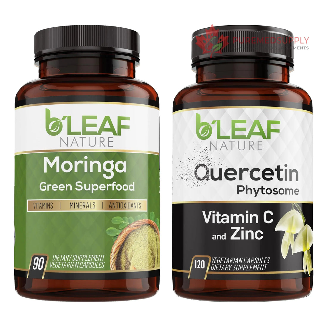 B'LEAF NATURE Moringa and Quercetin Bundle - Non-GMO, Vegan, High Absorption Capsules - 1000mg Quercetin Phytosome Blend + 1000mg Moringa - Natural Energy, Wellness and Immune Support Supplements B'LEAF NATURE buy supplements canada