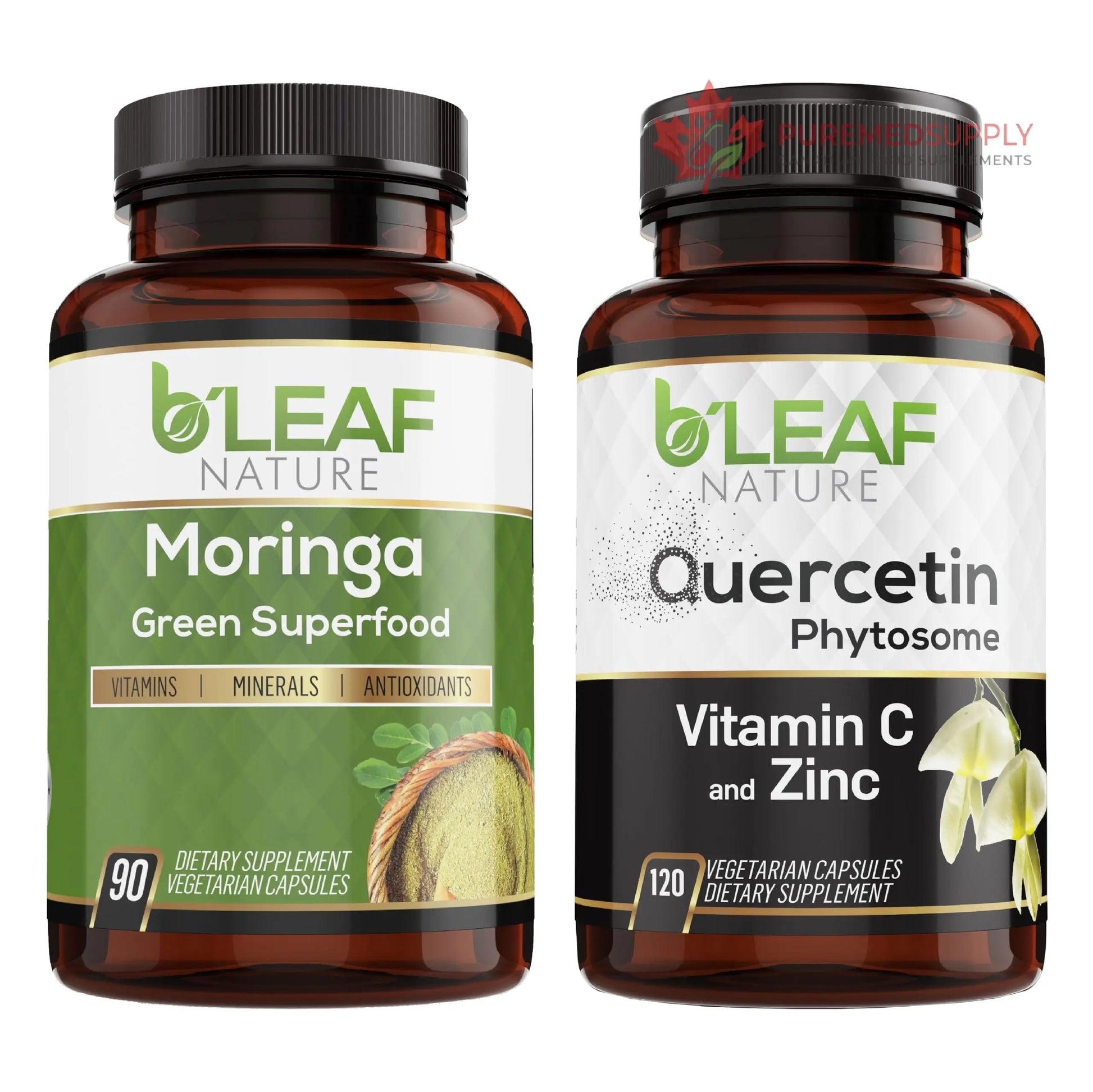 B'LEAF NATURE Moringa and Quercetin Bundle - Non-GMO, Vegan, High Absorption Capsules - 1000mg Quercetin Phytosome Blend + 1000mg Moringa - Natural Energy, Wellness and Immune Support Supplements B'LEAF NATURE buy supplements canada