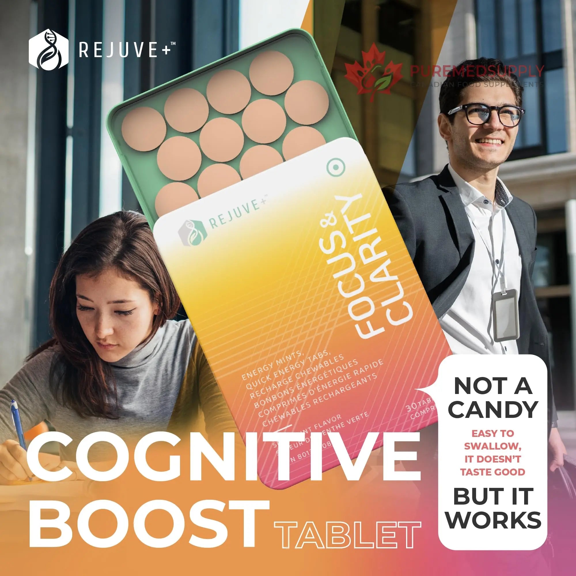 REJUVE+ Focus & Clarity Nootropic Supplement – Brian Boost | L-Theanine, Caffeine, Lion’s Mane, Magnesium, Vitamin B6 & B12 | Brain Support, Memory, Focus & Energy | Mint Flavor (30 Chewables) (1) REJUVE+ buy supplements canada