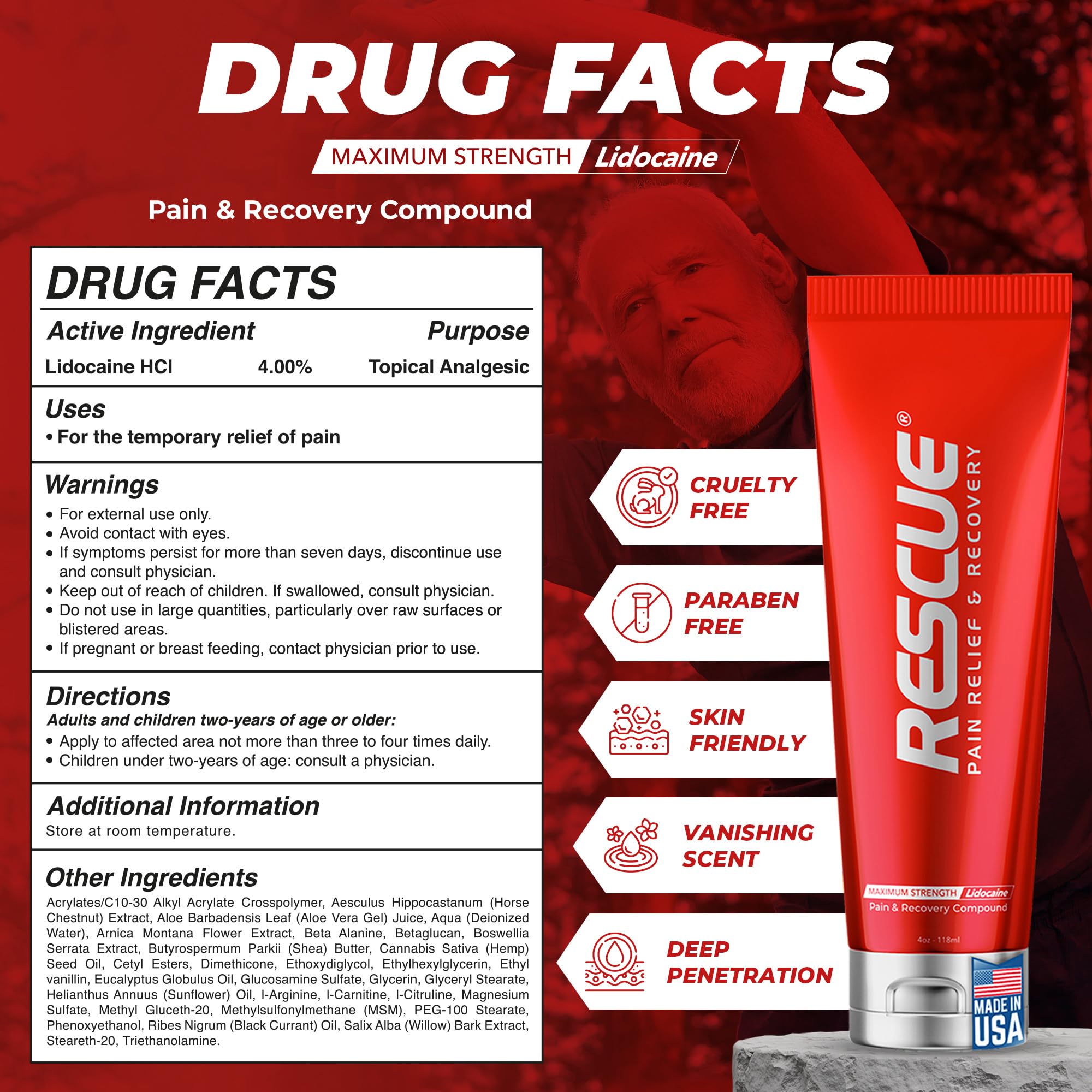 RESCUE PAIN RELIEF & RECOVERY Cream - All-in-One Solution for Back, Neck, Knee, Hand, Foot, and Shoulder Pain - Combines Power of Key Ingredients from Leading Pain Relief CreamProducts - 4 Ounces RESCUE PAIN RELIEF & RECOVERY buy supplements canada