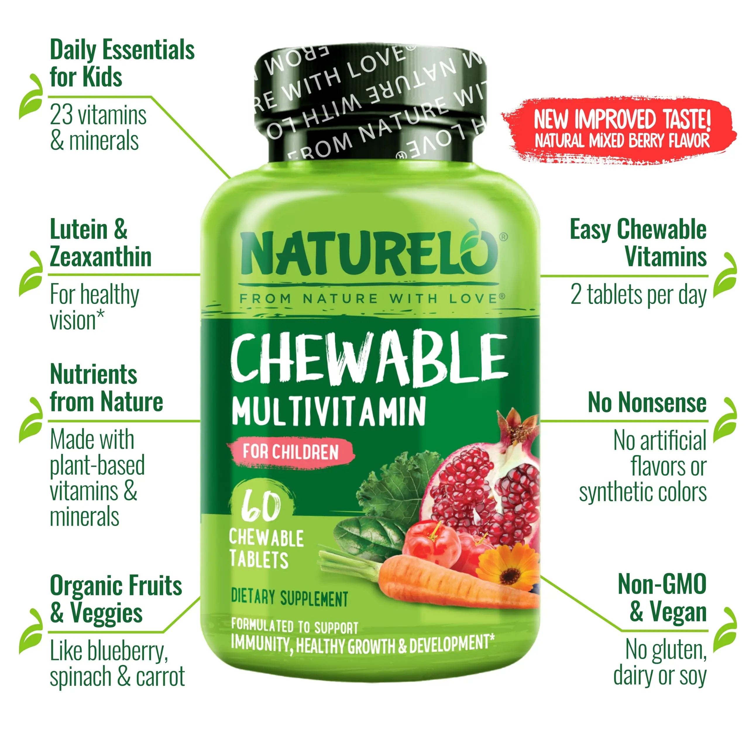 NATURELO Chewable Vitamin for Kids Multivitamin with Whole Food Organic Fruit Blend - 60 Tablets for Children NATURELO buy supplements canada