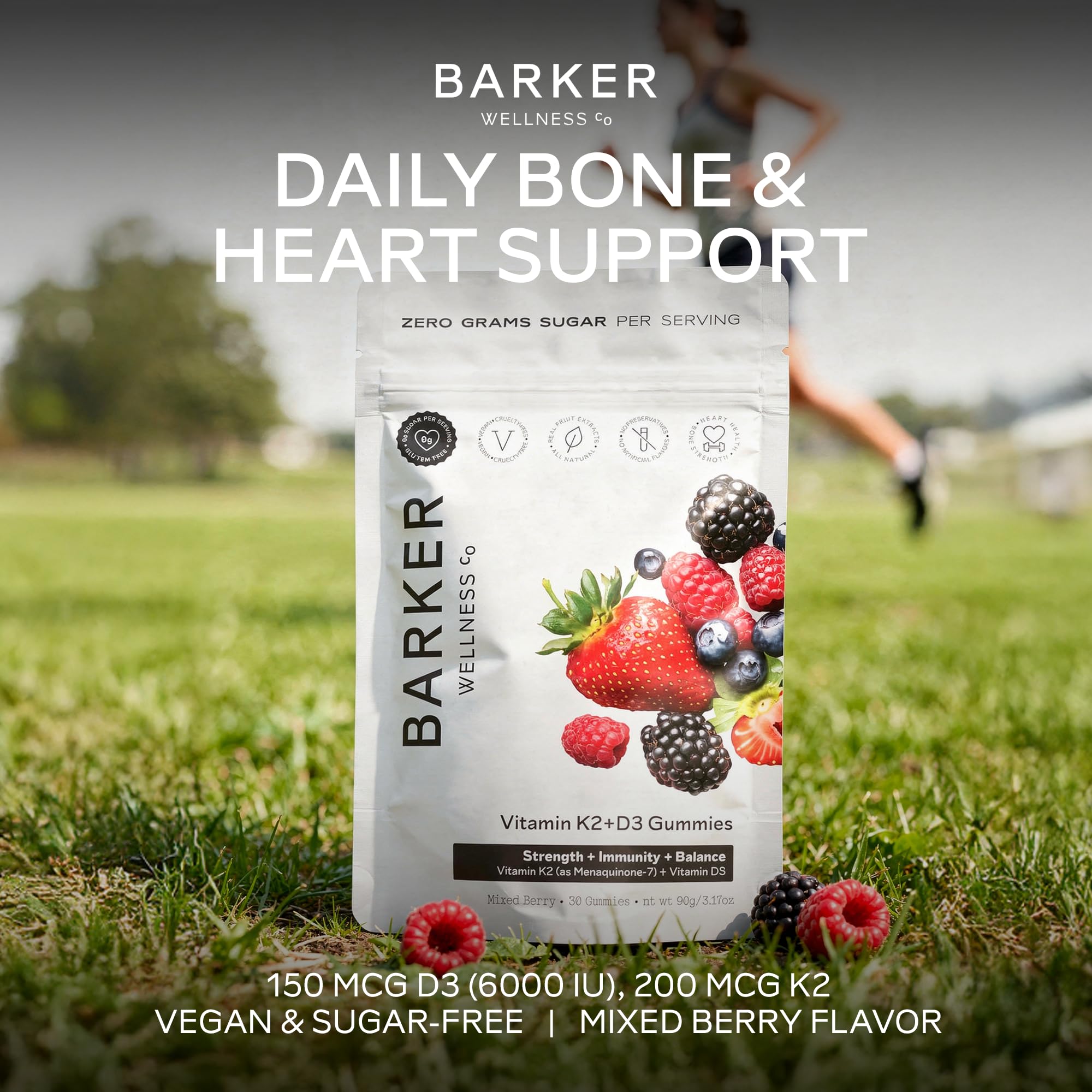 Barker Wellness D3 K2 Vitamin Gummies – Max Potency 6000IU D3 + 200mcg K2 for Strong Bones, Cardiovascular Wellness, Immune Support | Vegan, Sugar-Free, Delicious Mixed Berry | 30 Servings Barker Wellness Co buy supplements canada