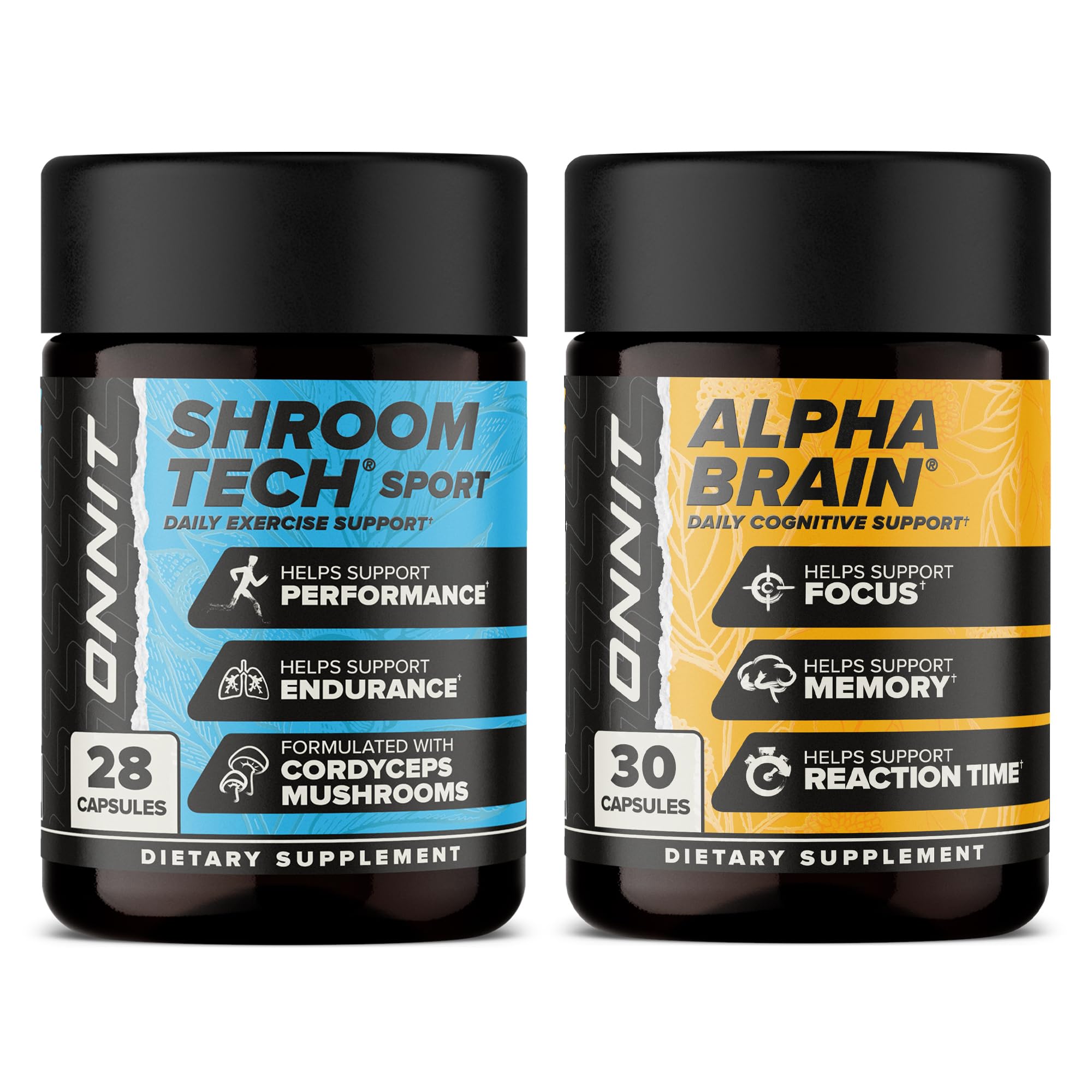ONNIT Cognitive & Endurance Support Bundle: Alpha Brain Nootropic Capsules (30 Count) + Shroom Tech Sport Exercise Support Capsules (28 Count), IGEN Non-GMO Tested Focus, Energy & Endurance, 2 Pack ONNIT buy supplements canada