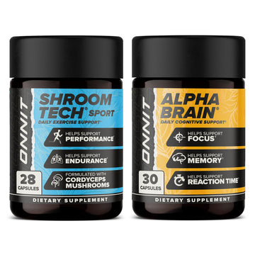 ONNIT Cognitive & Endurance Support Bundle: Alpha Brain Nootropic Capsules (30 Count) + Shroom Tech Sport Exercise Support Capsules (28 Count), IGEN Non-GMO Tested Focus, Energy & Endurance, 2 Pack ONNIT buy supplements canada