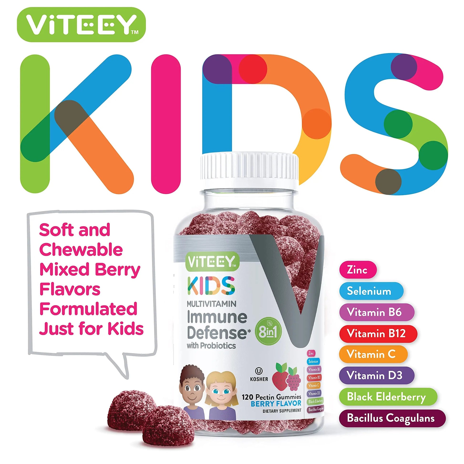 Viteey Kids Multivitamin Gummies with Probiotics - 8-1 Kids Vitamins for Immune Health Support with Vitamin C, D3, B12, B6 Viteey buy supplements canada