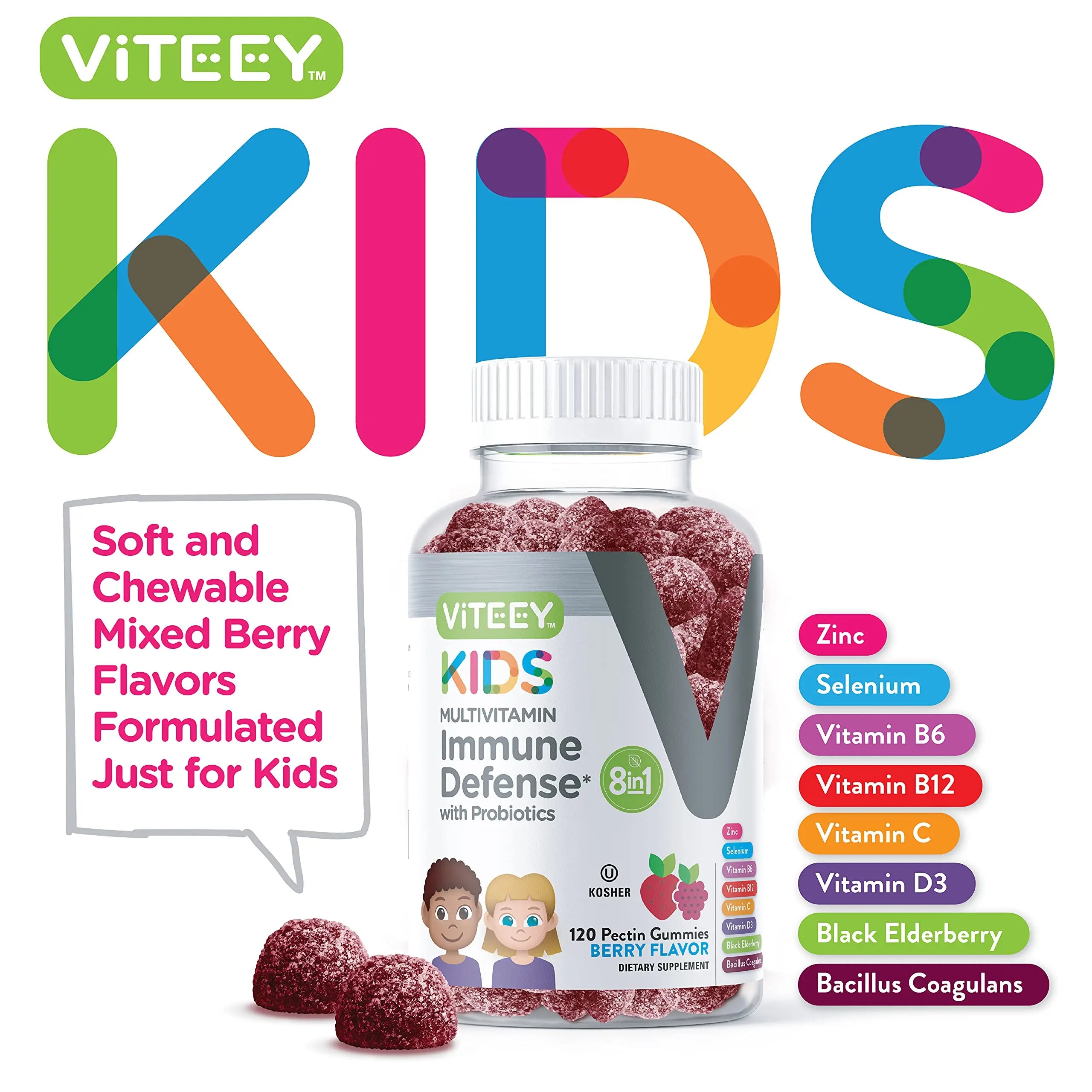 Viteey Kids Multivitamin Gummies with Probiotics - 8-1 Kids Vitamins for Immune Health Support with Vitamin C, D3, B12, B6 Viteey buy supplements canada