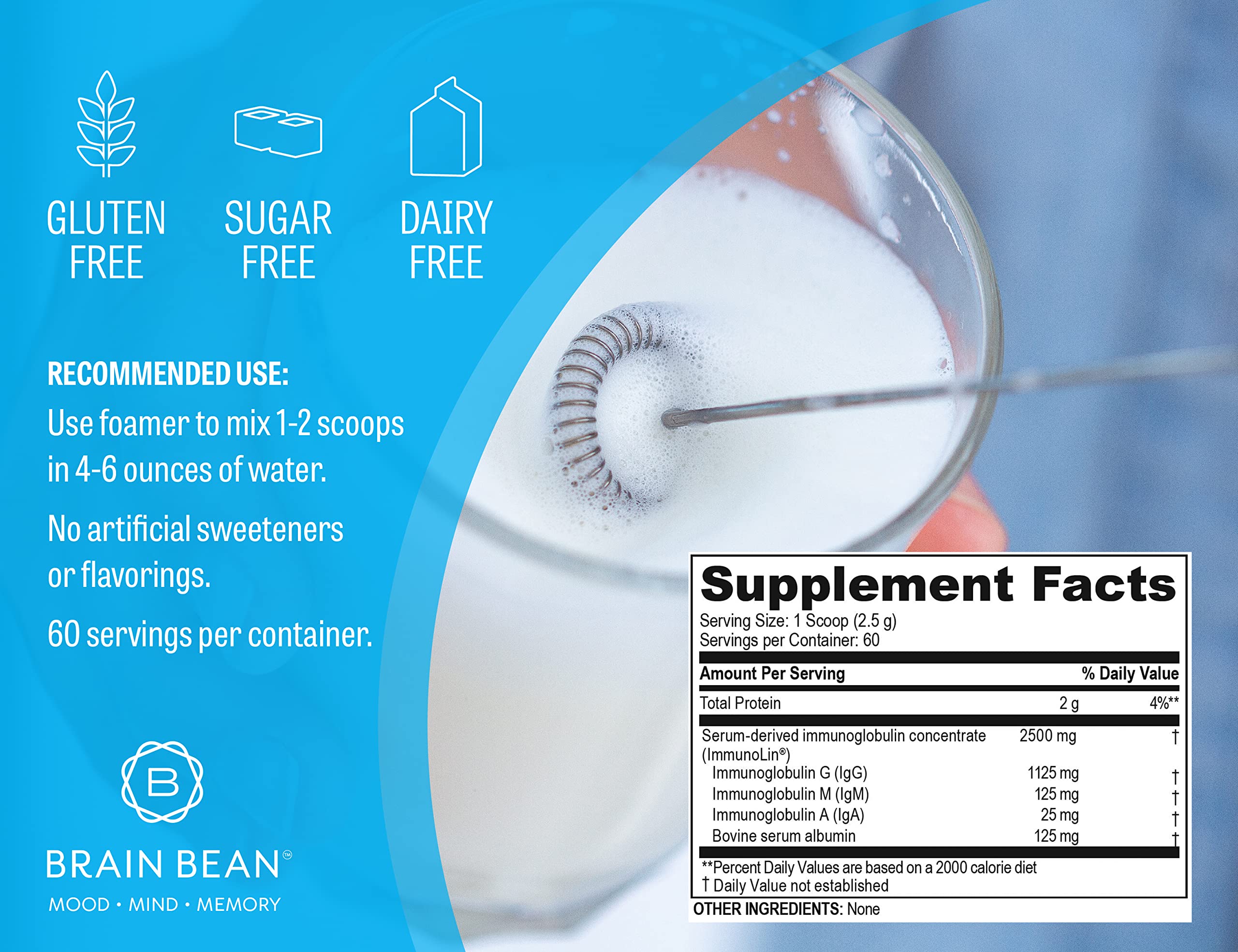 Brain Basics Ultra Pure IgG Supplement - Dairy-Free Supplement IgG-Immunolin Powder, Blended Vitamin & Mineral Supplements, 150g, 60 Servings Brain Bean buy supplements canada