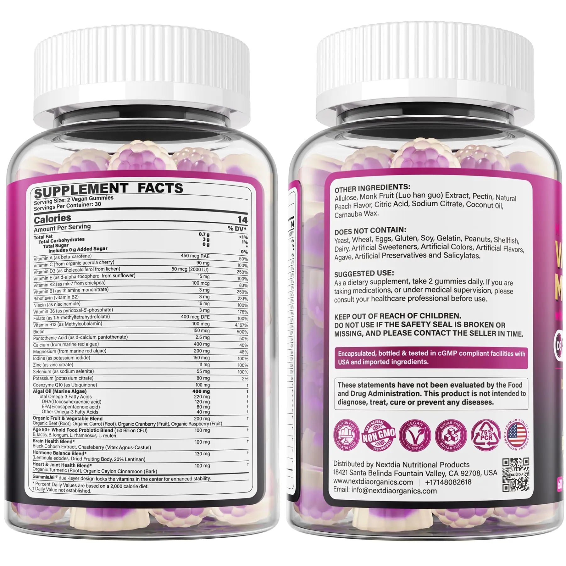 Multivitamin for Women 50 Plus Gummies, Vegan Omega 3, Methylfolate, Calcium, D3 K2, CoQ10, Daily Vitamin A C E, Methylated B12, Biotin, B Complex Nextdia buy supplements canada