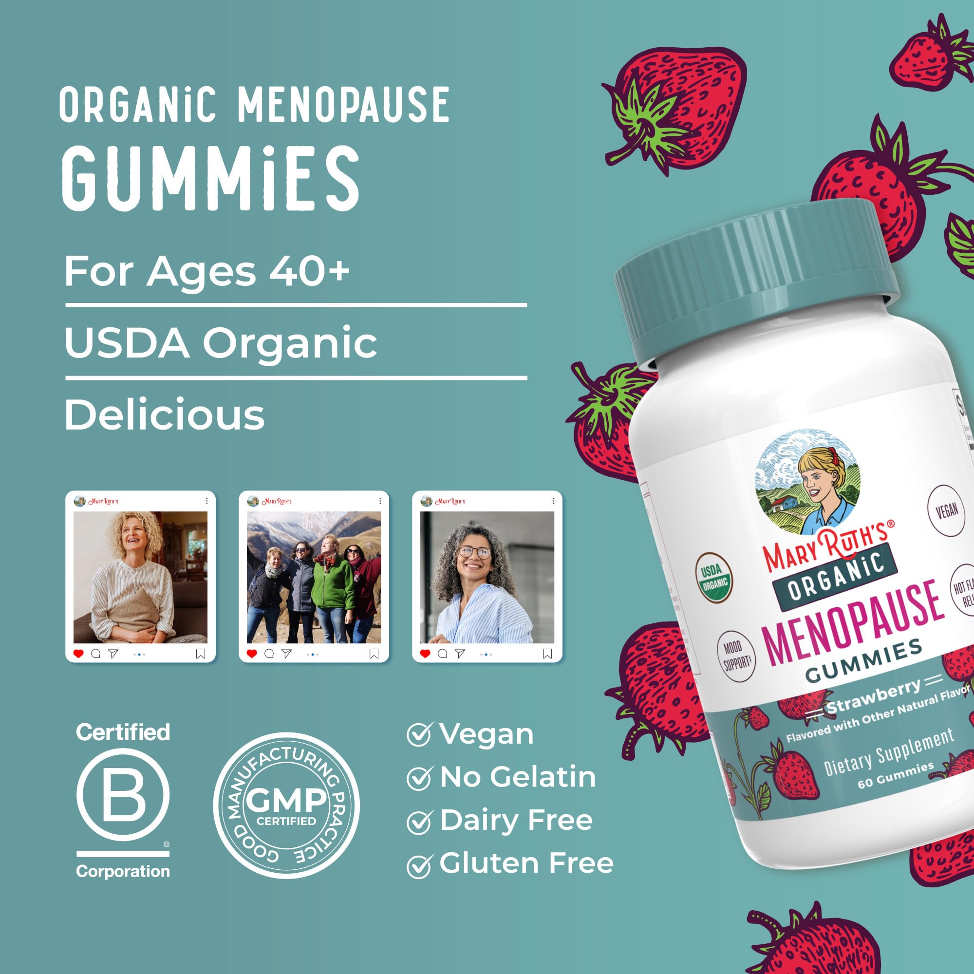 Organic Menopause Gummies by MaryRuth's | Menopause Supplements for Women | Mood Support | Hot Flash Relief | Maca Root | Black Cohosh | USDA Organic | Non-GMO | Vegan | 30 Servings MARYRUTH'S buy supplements canada