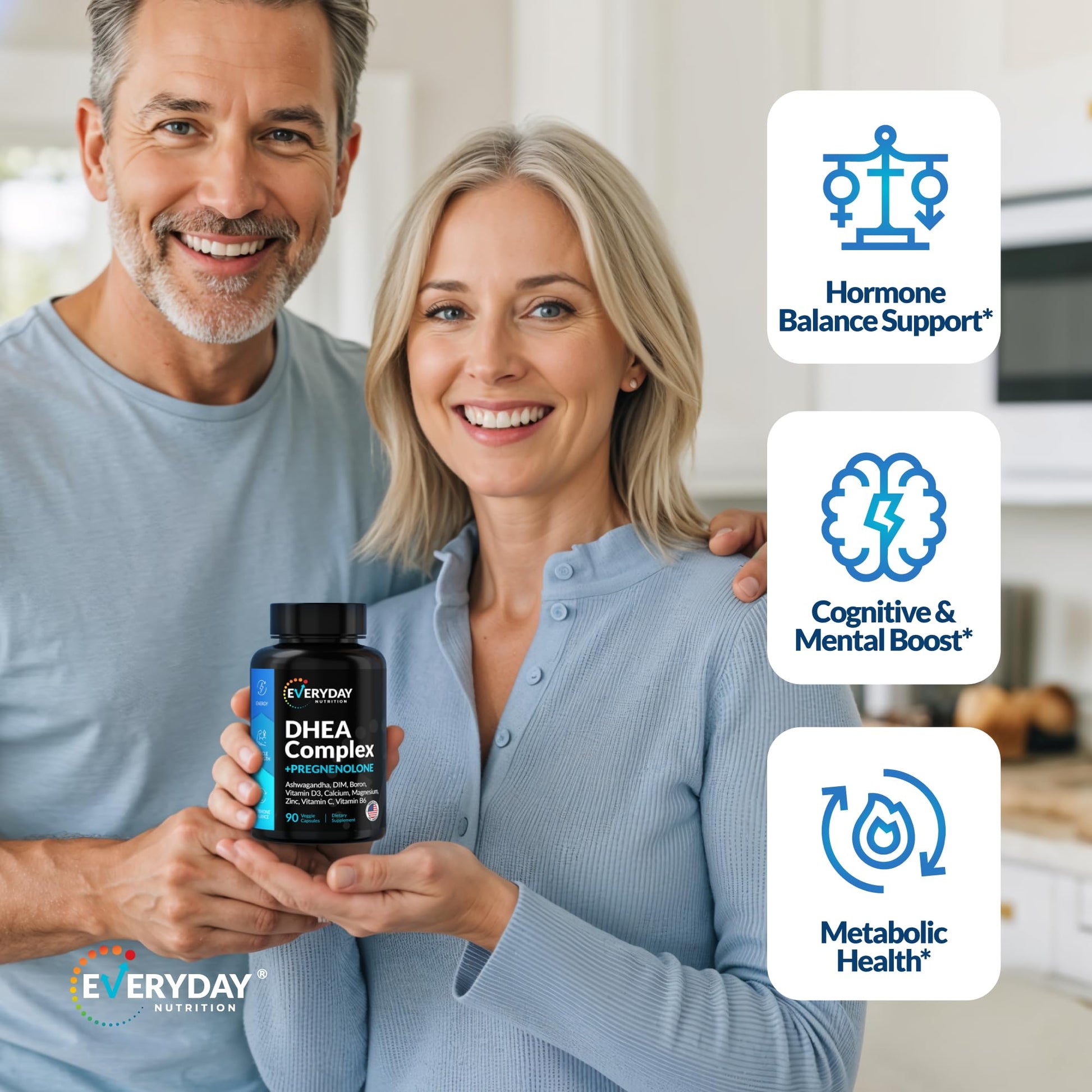 DHEA Micronized 200mg Complex with Pregnenolone 100mg Supplement for Men & Women with Ashwagandha, DIM, Magnesium, Boron, Calcium , Zinc, Vitamin D3, C and B6 Hormone Support - Made in USA 90 Capsules EVERYDAY NUTRITION buy supplements canada