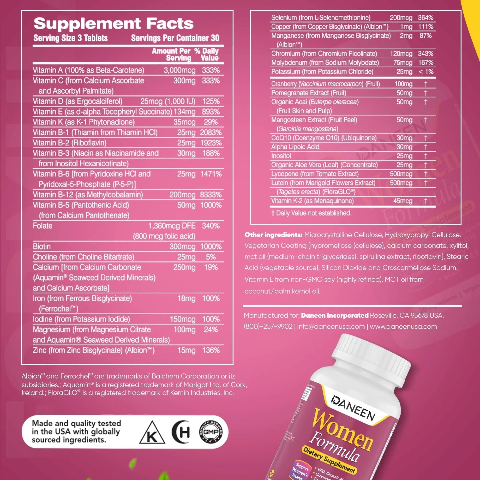 DANEEN Daily Multivitamin for Women - 36 Essential Ingredients - 90 Tablets - Vitamins for Women Multivitamin DANEEN buy supplements canada