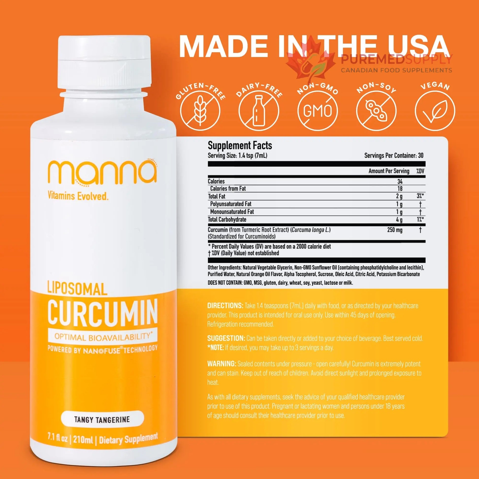 Manna Vitamins Evolved Liposomal Liquid Curcumin for Advanced Absorption Best Turmeric Supplement for Daily Joint & Immune Health Support - Vegan, Non-GMO, 95% Curcuminoids (1 Pack) Manna Vitamins Evolved buy supplements canada