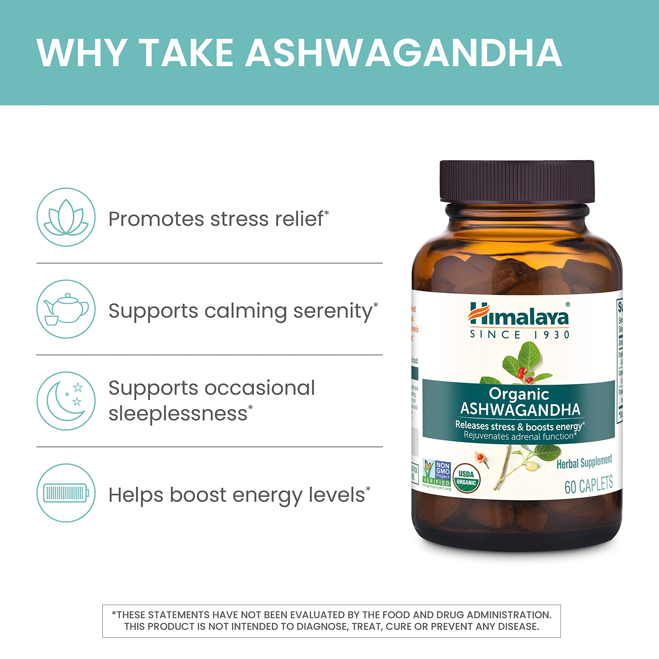 Himalaya Organic Ashwagandha Root - Adrenal Support, Stress Relief, Vegan, Non-GMO - 670 mg, 60 Caplets Himalaya buy supplements canada