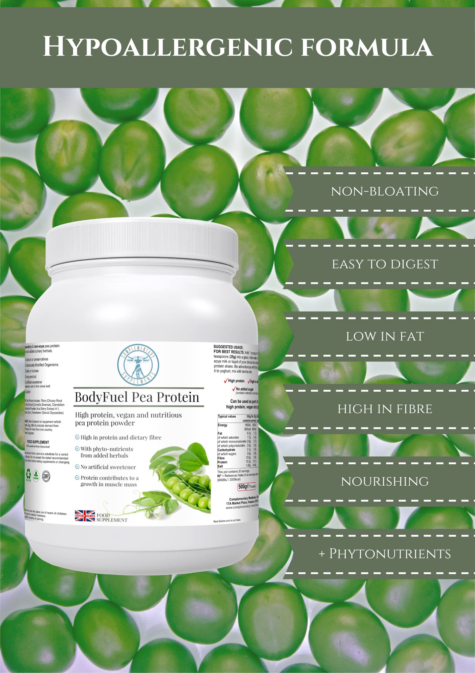 Complementary Supplements - BodyFuel Hypoallergenic Pea Protein Isolate Powder Plus Phytonutrients Complementary Supplements buy supplements canada