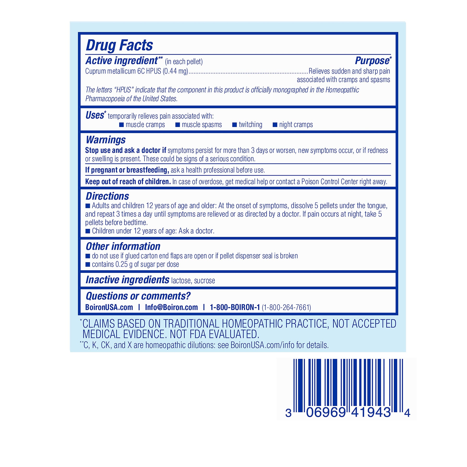 Boiron Cuprum Metallicum 6C Homeopathic Medicine for Nighttime Leg Cramp Relief, Muscle Cramps, and Spasms - 3 Count (240 Pellets) Boiron buy supplements canada