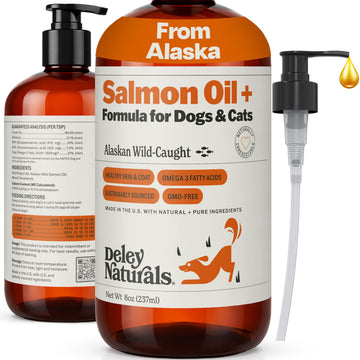 Deley Naturals Wild Alaskan Salmon Oil for Dogs & Cats - New and Improved Salmon Oil Plus Formula - Fish Oil for Dogs with Omega 3, DHA and EPA - Omega 3 for Healthy Skin and Coat - 8oz Made in USA Deley Naturals buy supplements canada