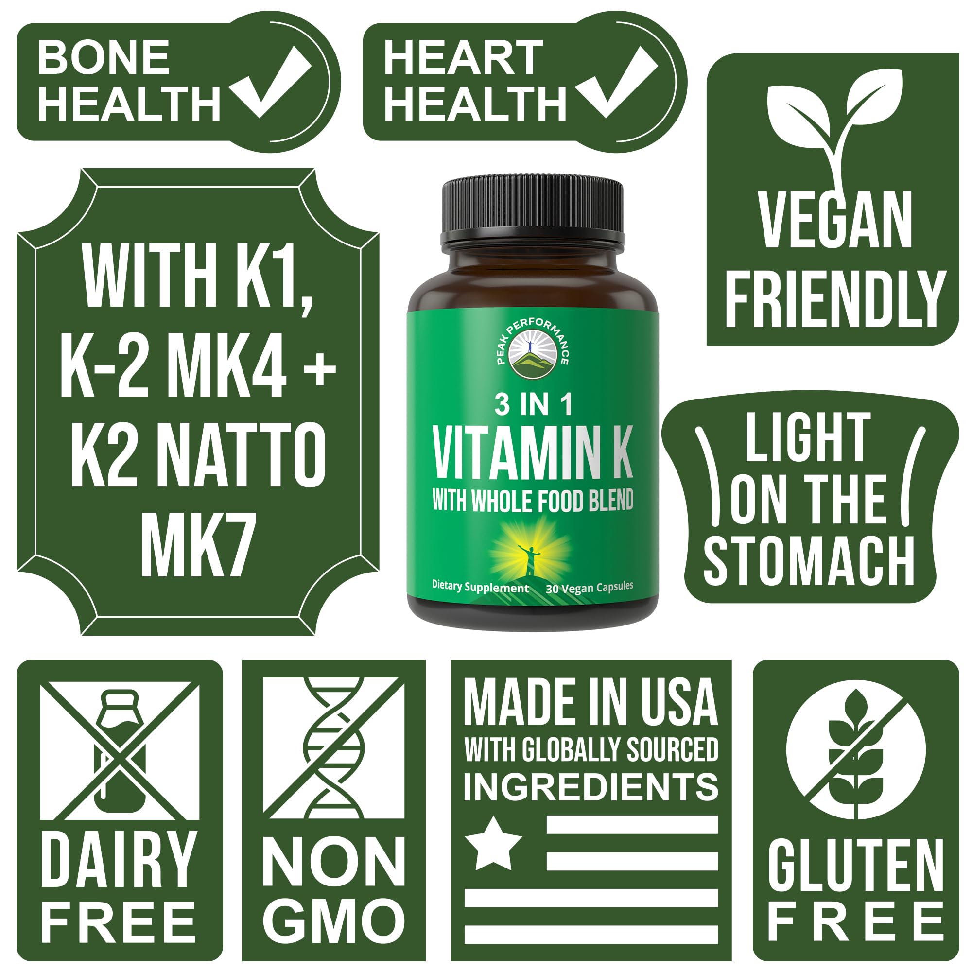 Vitamin K with Whole Food Blend of 25+ Vegetables and Fruits for Max Absorption. Vegan Capsules Supplement. Vitamins K1, K-2 MK4 + K2 Natto MK7. Alternative to Drops, Gummies. VIT K with K 2 and MK-7 Peak Performance buy supplements canada