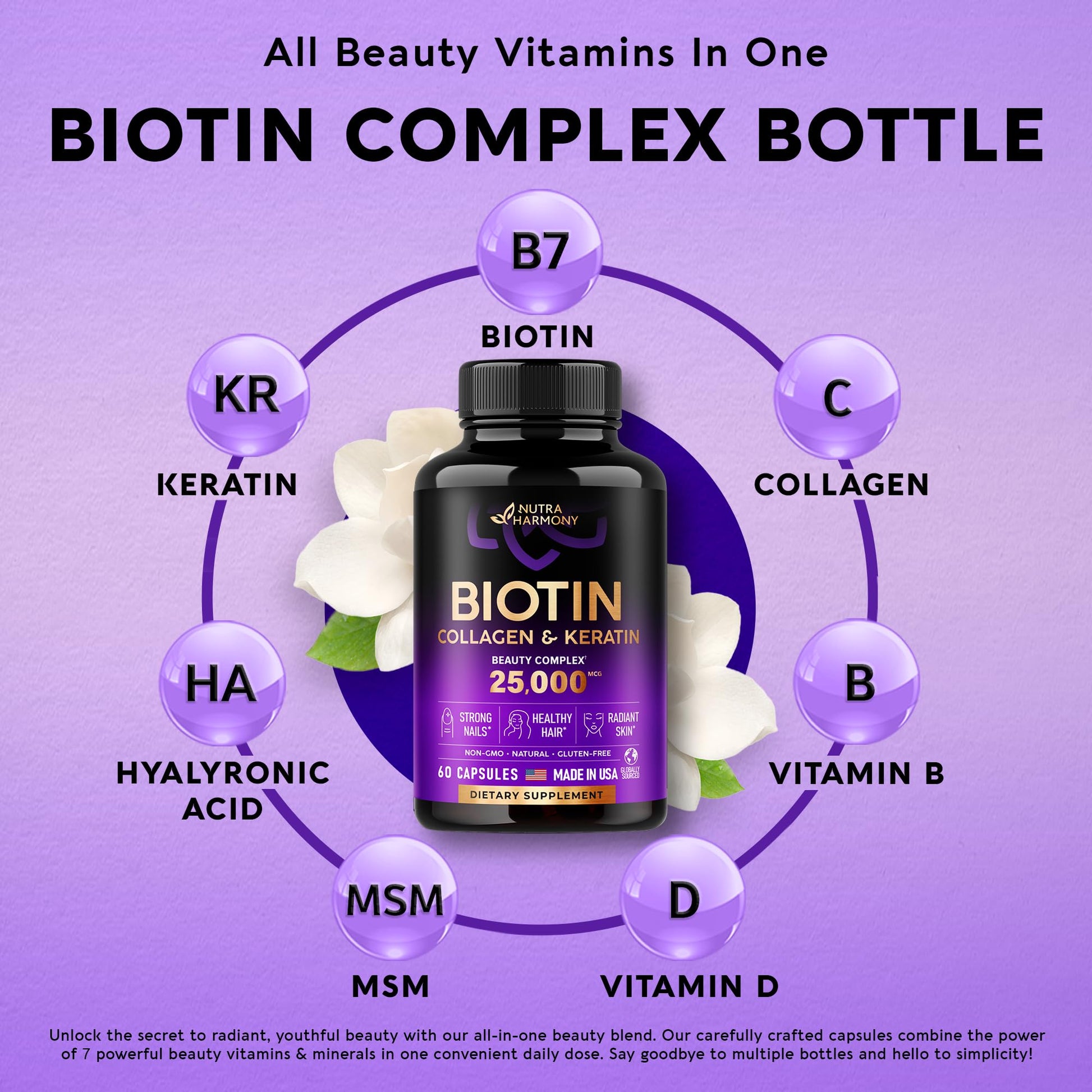 Biotin | Collagen | Keratin | Hyaluronic Acid - Hair Growth Support Pills, 25000 mcg NUTRAHARMONY buy supplements canada