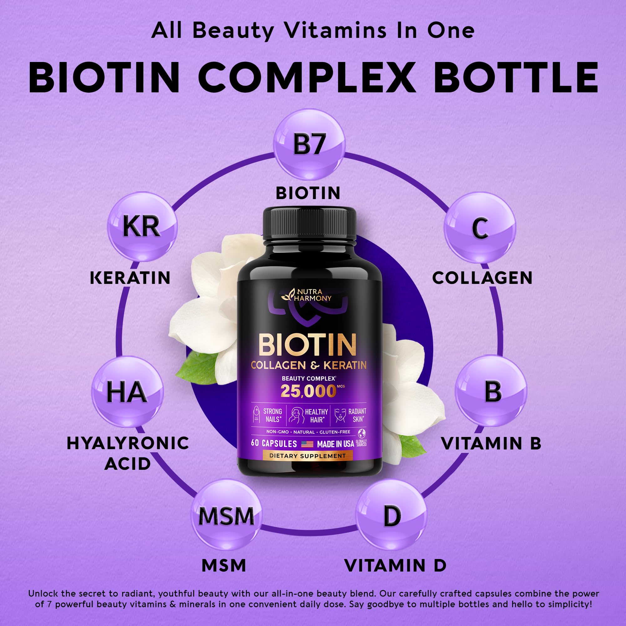 Biotin | Collagen | Keratin | Hyaluronic Acid - Hair Growth Support Pills, 25000 mcg NUTRAHARMONY buy supplements canada