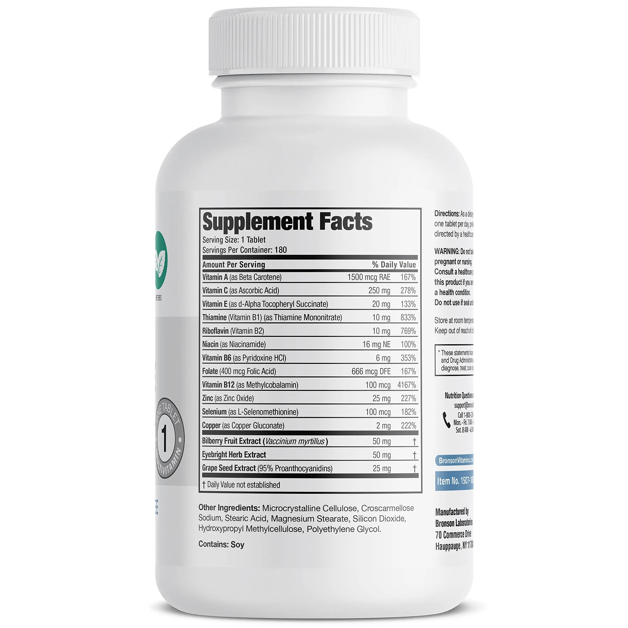 Bronson ONE Daily Vision Complete Eye Health Support Multivitamin Multimineral Supplement Formula, 180 Tablets Bronson buy supplements canada