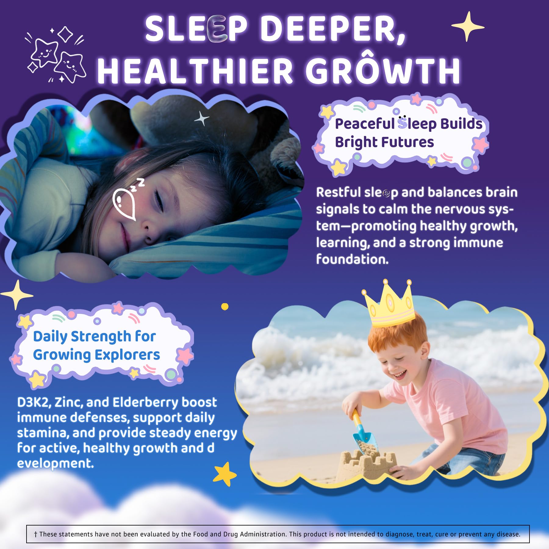 Kids Sleep Gummies, NO Melatonin Sleep Aid Gummies w/ Magnesium Glycinate, Magnesium Malate, L-Theanine, Lavender, B6, Zinc, D3K2 for Restful Sleep, Relax Brain & Muscle, Immune Support, Non-GMO 1Pack ELLAMENTZ buy supplements canada