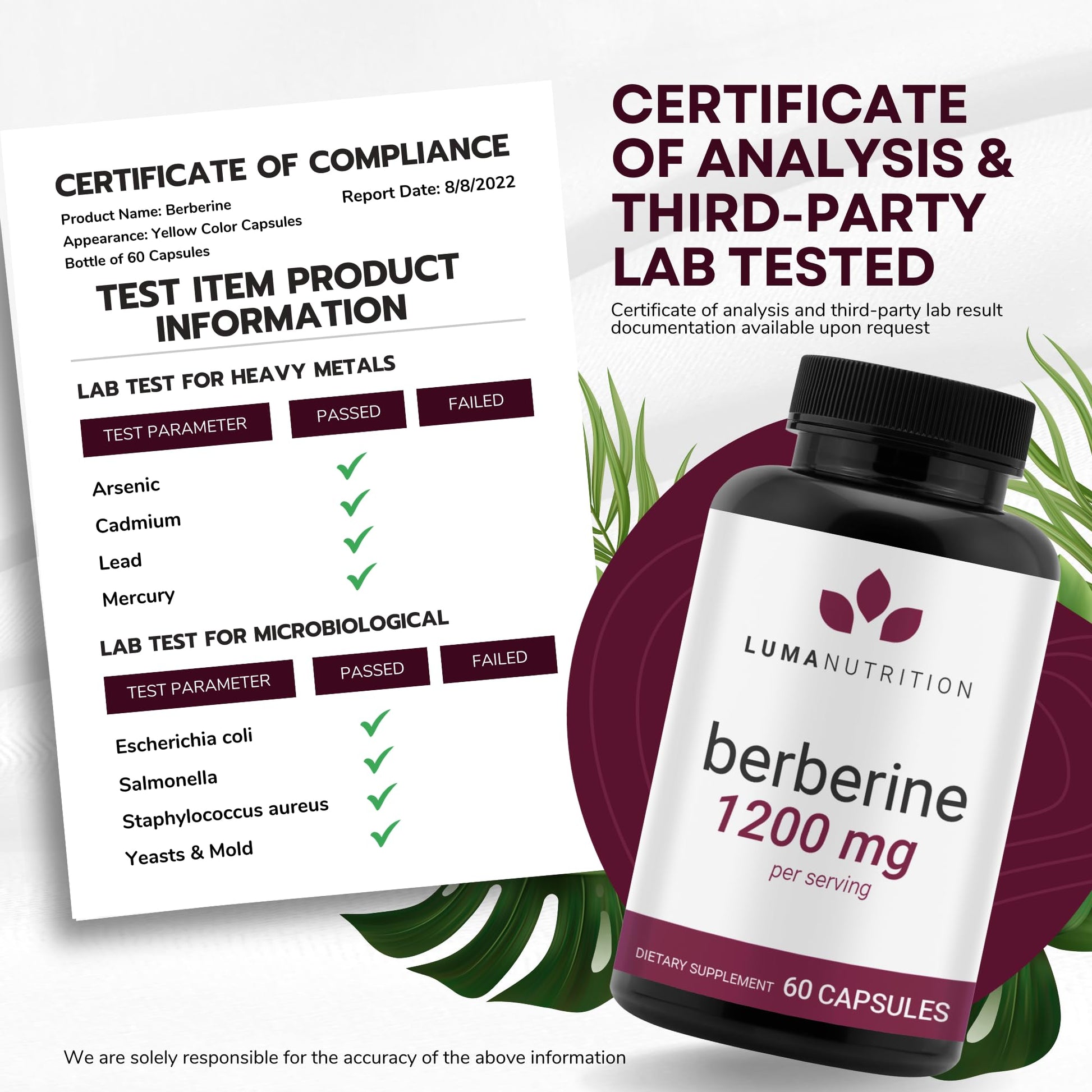 Luma Nutrition Berberine Supplement - Berberine 1200mg Per Serving - Berberine HCI Luma Nutrition buy supplements canada