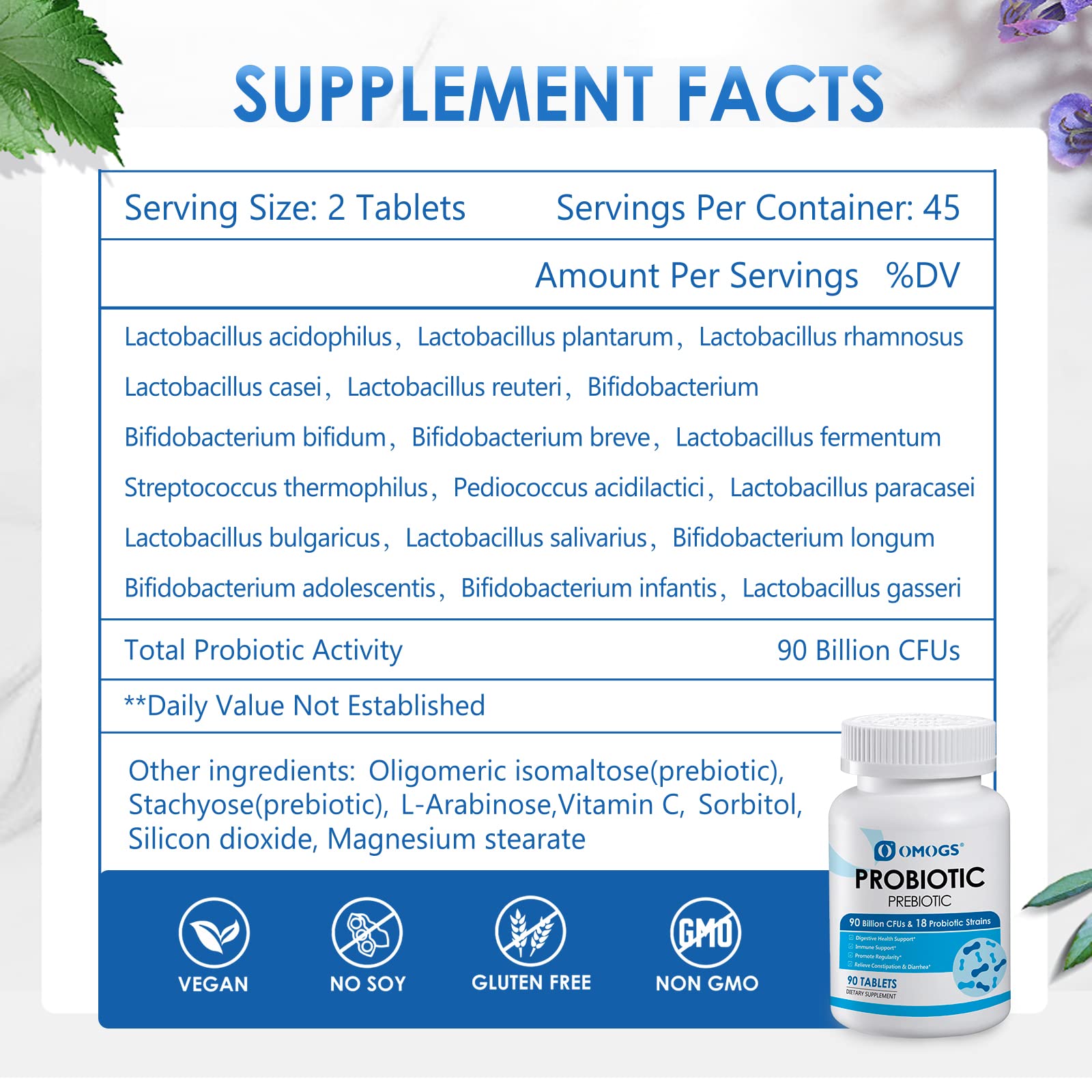 OMOGS Probiotics 90 Billion CFUs 18 Strains,with 3 Organic Prebiotic, Probiotics Supplement OMOGS buy supplements canada