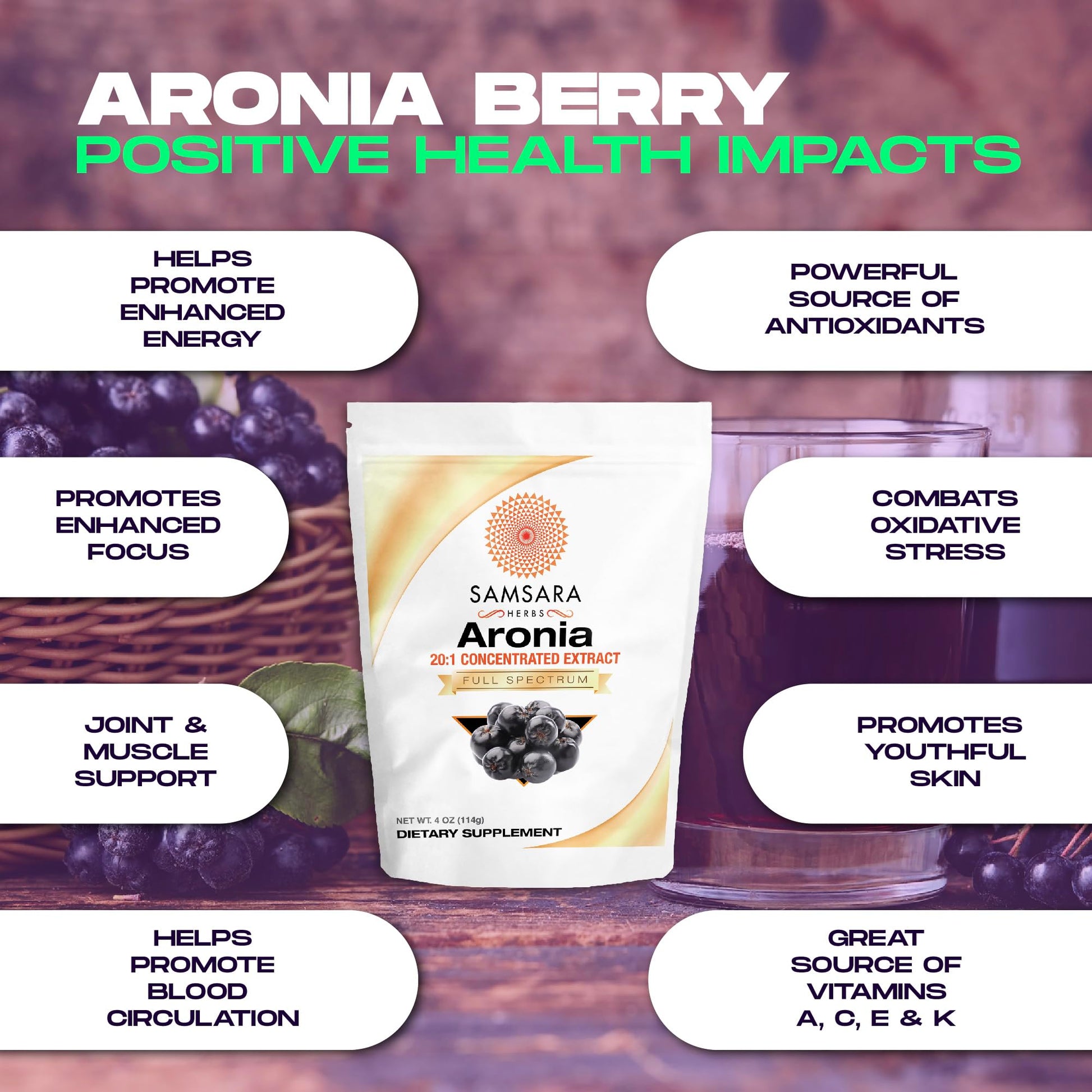 Samsara Herbs Aronia Berry 20:1 Extract Powder (16oz/454g) - Antioxidant, Flavonoids and Polyphenols Supplement - High ORAC - Native American Berry - Improved Wellbeing Samsara Herbs buy supplements canada