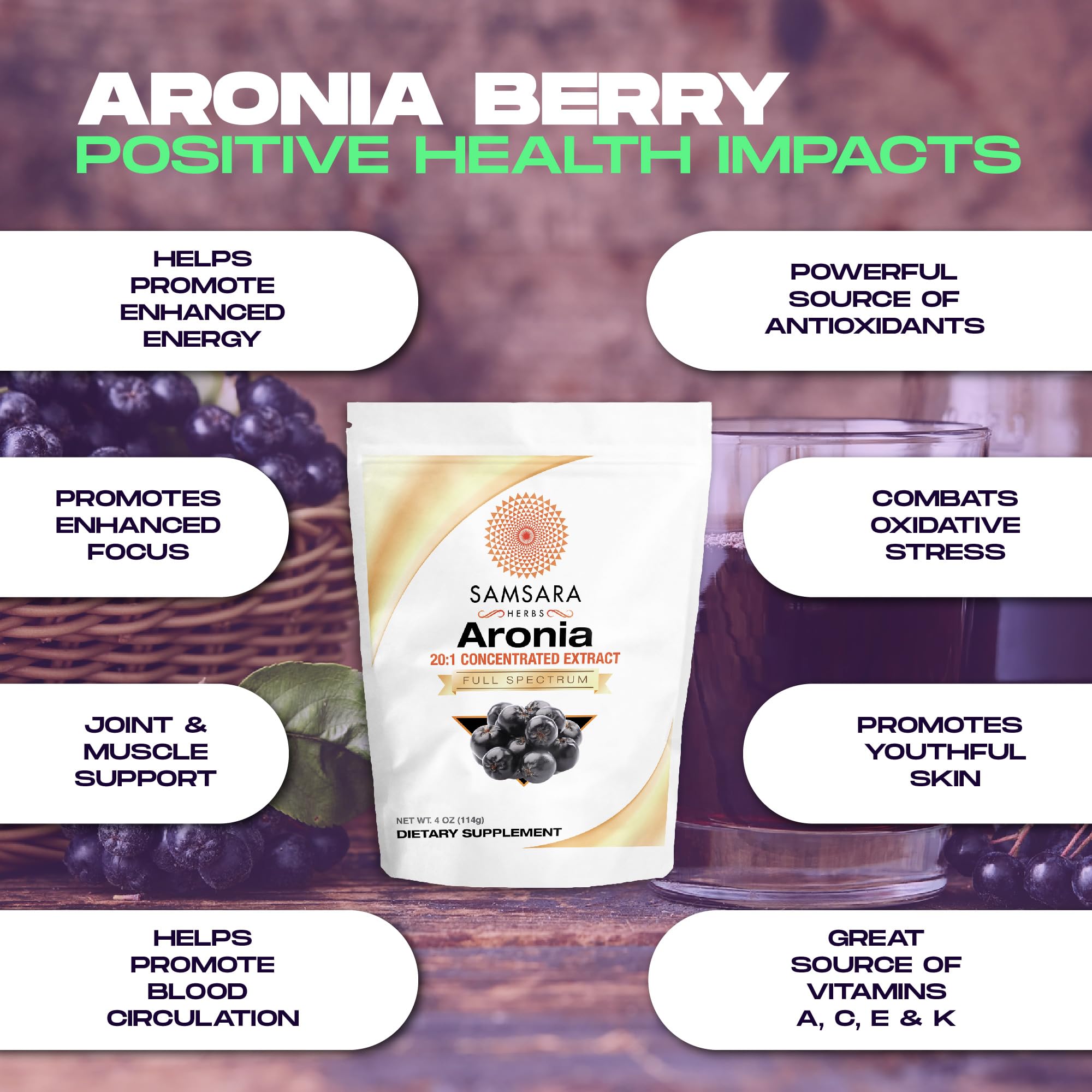 Samsara Herbs Aronia Berry 20:1 Extract Powder (16oz/454g) - Antioxidant, Flavonoids and Polyphenols Supplement - High ORAC - Native American Berry - Improved Wellbeing Samsara Herbs buy supplements canada