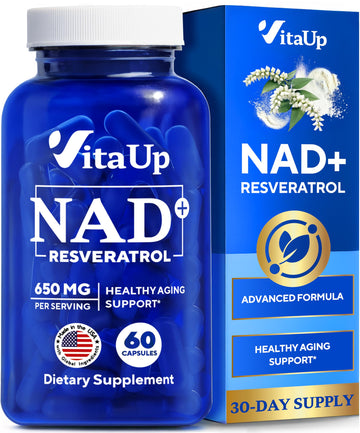 VitaUp NAD+ Resveratrol Supplement - USA Made Trans Resveratrol NAD Supplement 650mg - Nicotinamide Adenine Dinucleotide Capsules for Healthy Aging, Energy & Focus Support - 60 Count VitaUp buy supplements canada