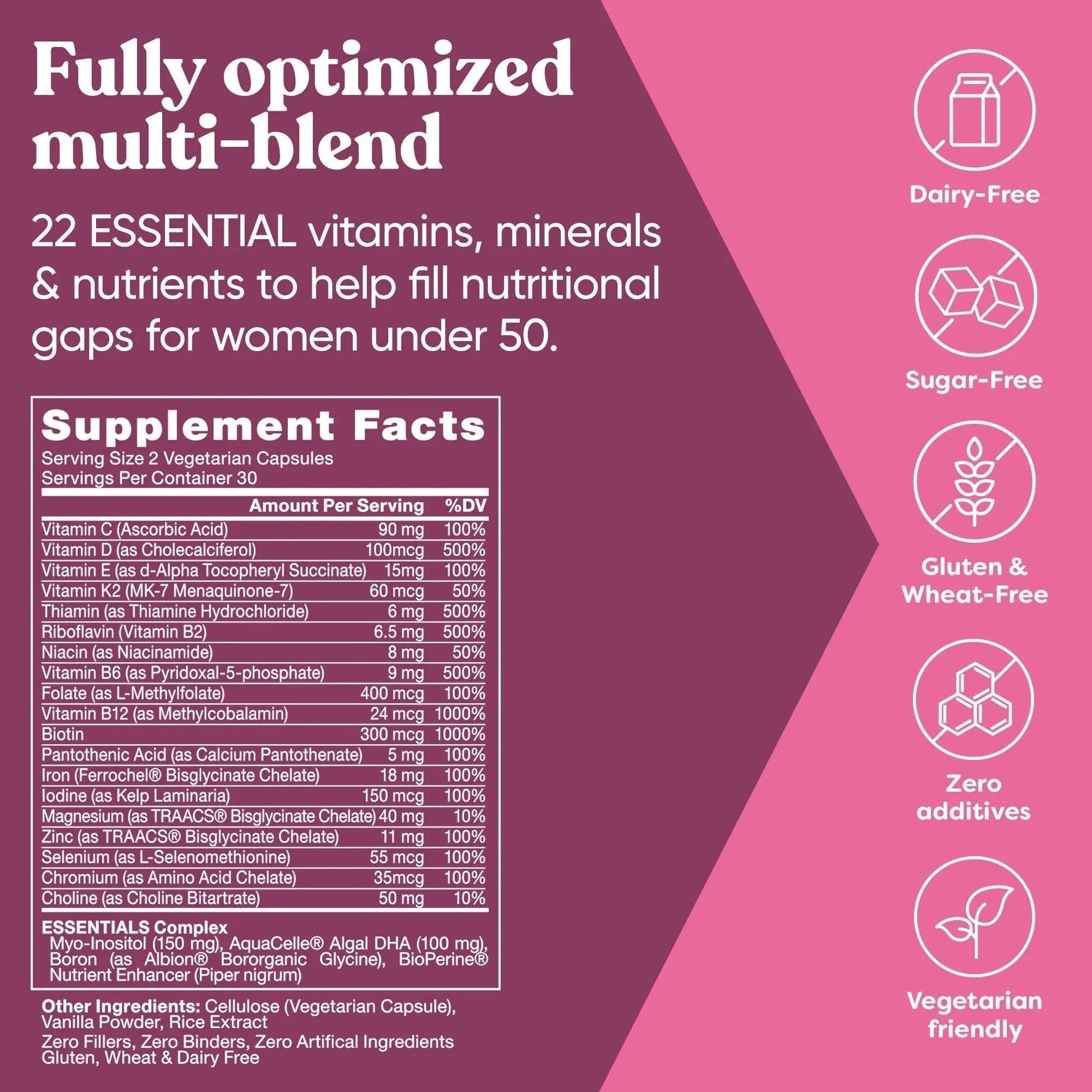 Next Gen Multivitamin for Women – 22 Optimized Vitamins for Immunity, Beauty, Brain, Energy, Bones and Heart – Vitamin C, D, E, K, Iron, B6 and DHA Eu Natural buy supplements canada