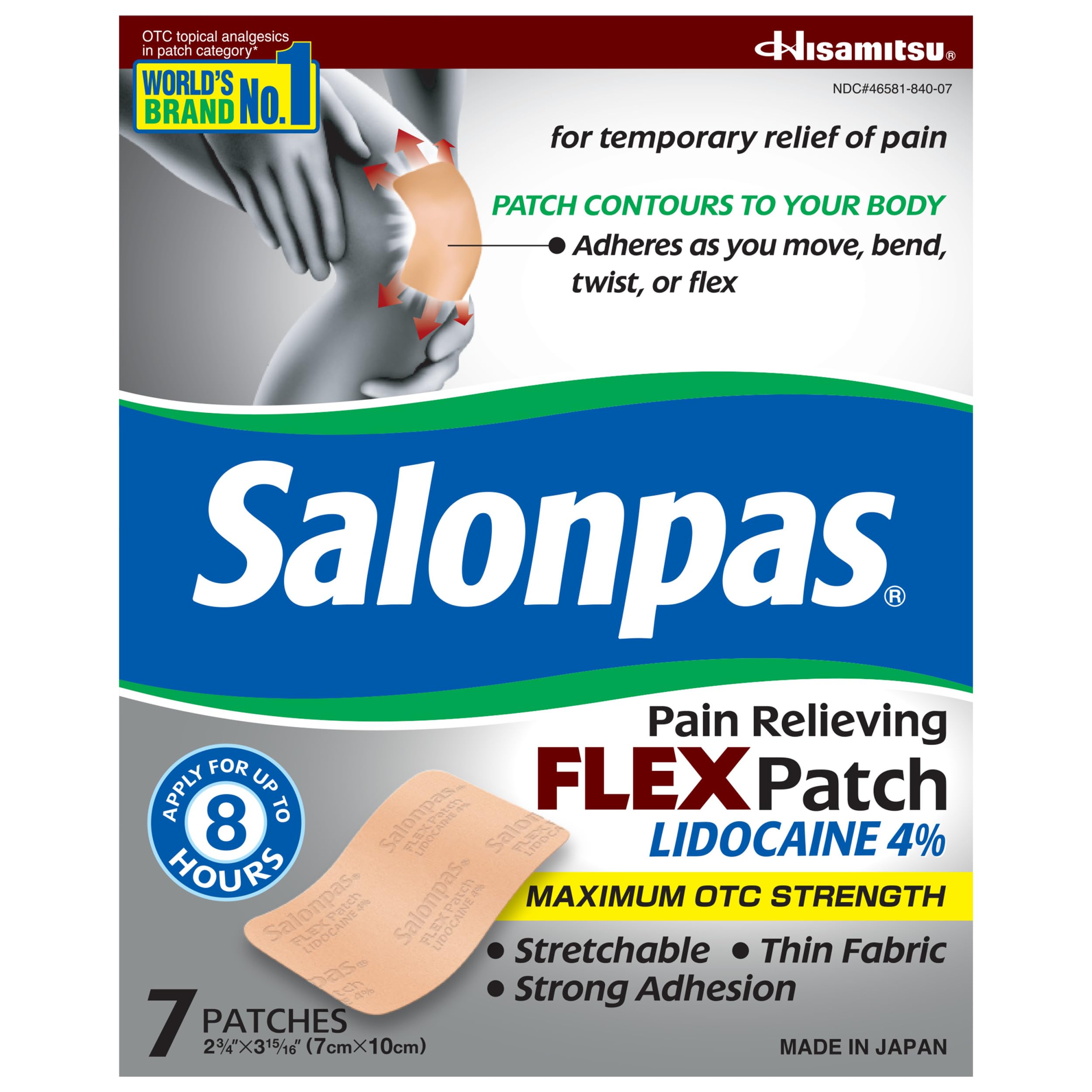Salonpas Maximum OTC Strength Lidocaine 4% Pain Relieving Flex Patch, Apply for Up to 8 Hours, Unscented, Thin, Flexible, Lightweight, Patch Stays in Place, 7 Patches Salonpas buy supplements canada