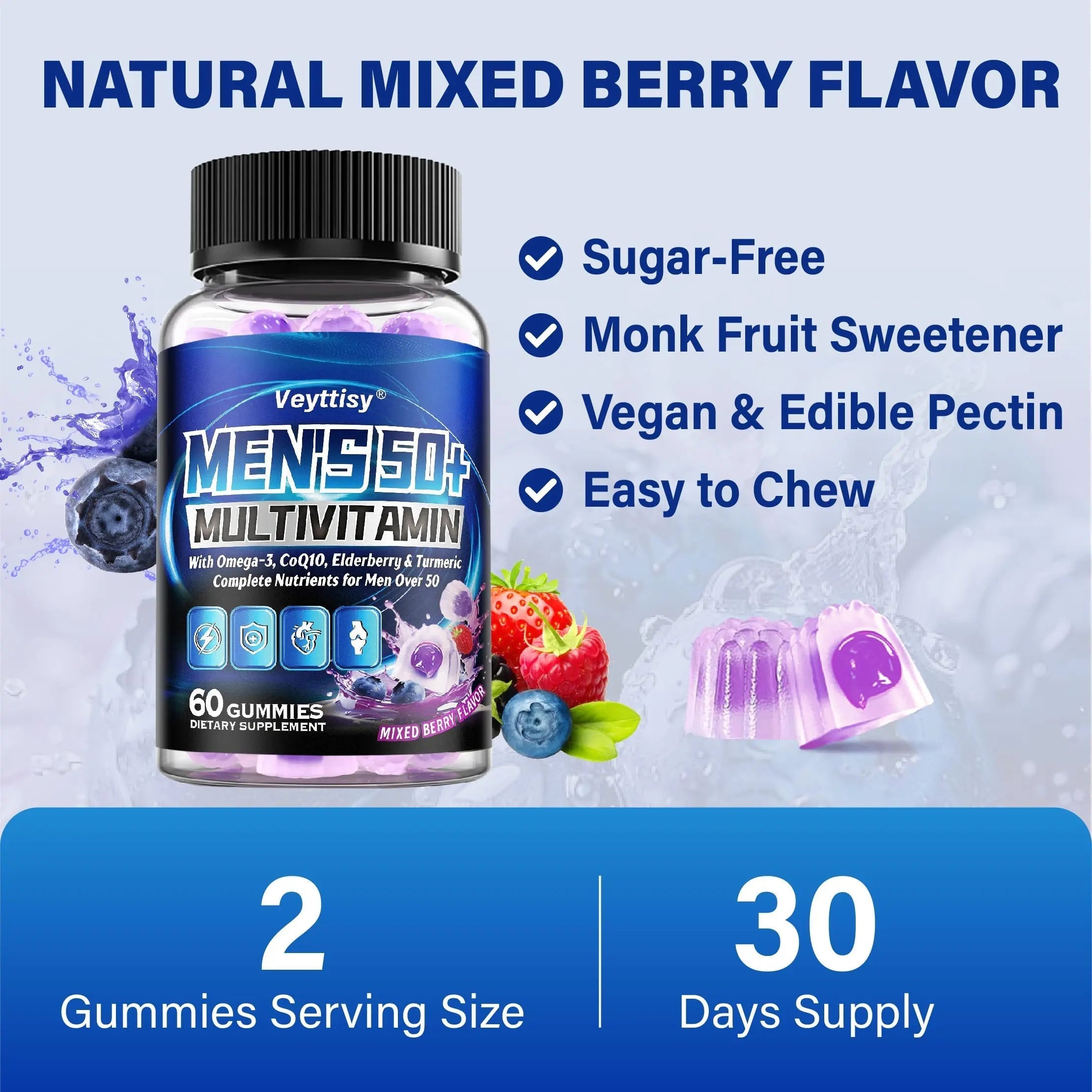 Sugar Free Multivitamin Gummies for Men 50 Plus - Methylated Multivitamin with Omega-3, CoQ10, Elderberry & Turmeric Veyttisy buy supplements canada