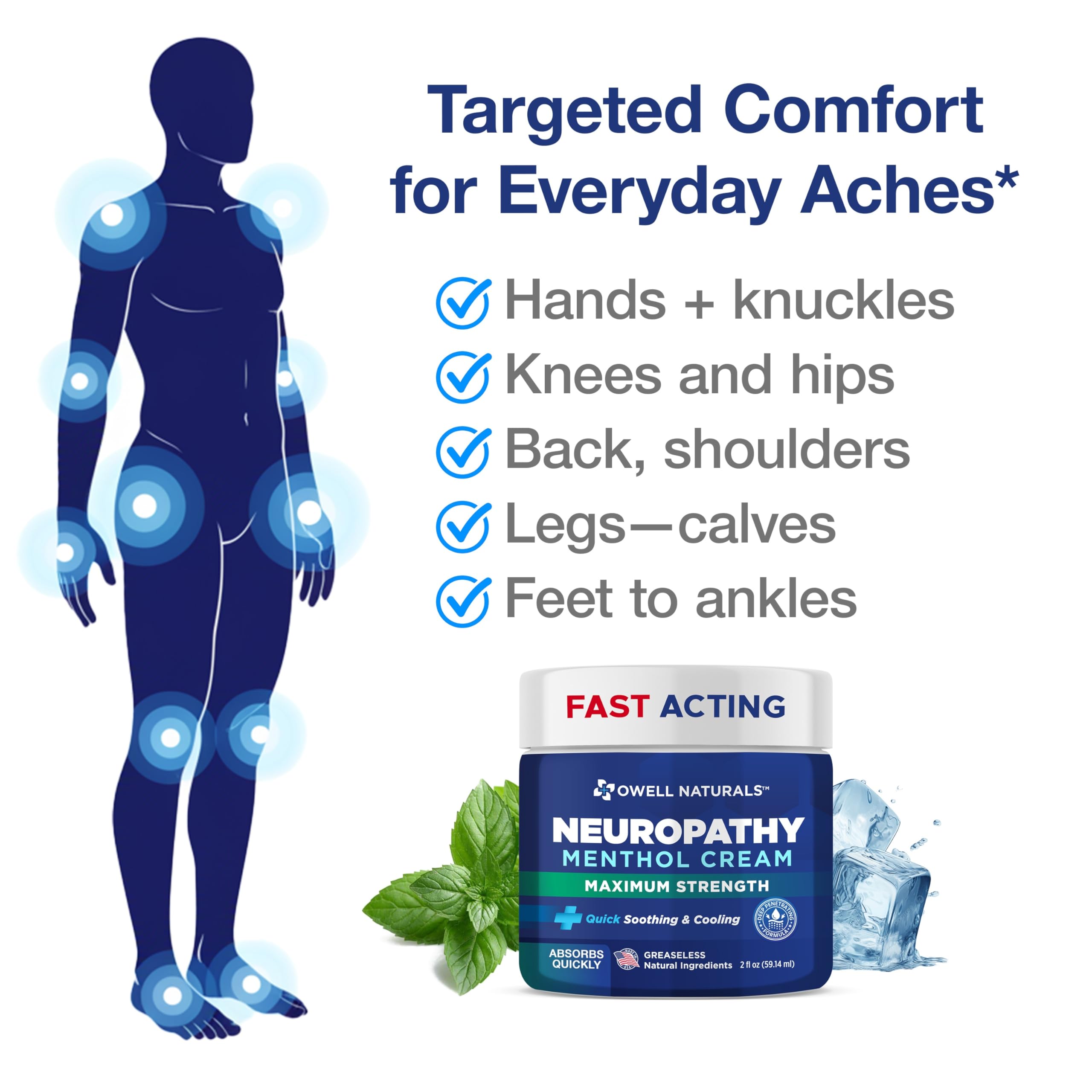 Owell Naturals Neuropathy Cream Extra Strength – Fast Absorbing Cooling for Leg, Feet & Hands – Advanced Soothing Formula with Aloe Vera, Arnica, MSM & Vitamin B6 – Made in USA, 2 fl oz Owell Naturals buy supplements canada