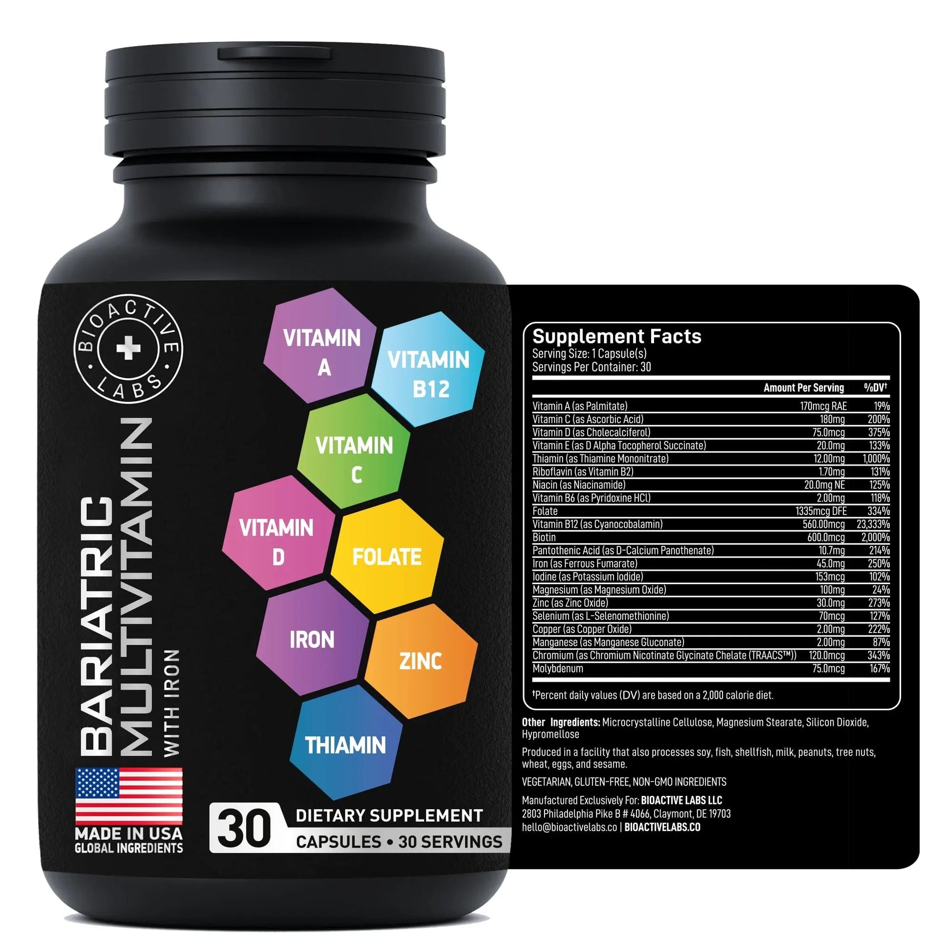 Bariatric Multivitamin with Iron 45mg for Women & Men - 21-in-1 Essential Post Gastric Bypass and Gastric Sleeve Vitamins A,C,D,E, B Complex BIOACTIVE LABS buy supplements canada