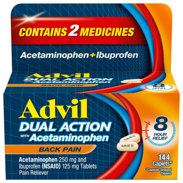 Advil Dual Action Back Pain Caplets Delivers 125mg Ibuprofen and 250mg Acetaminophen Per Dose for 8 Hours of Back Pain Relief - 144 Count Advil buy supplements canada