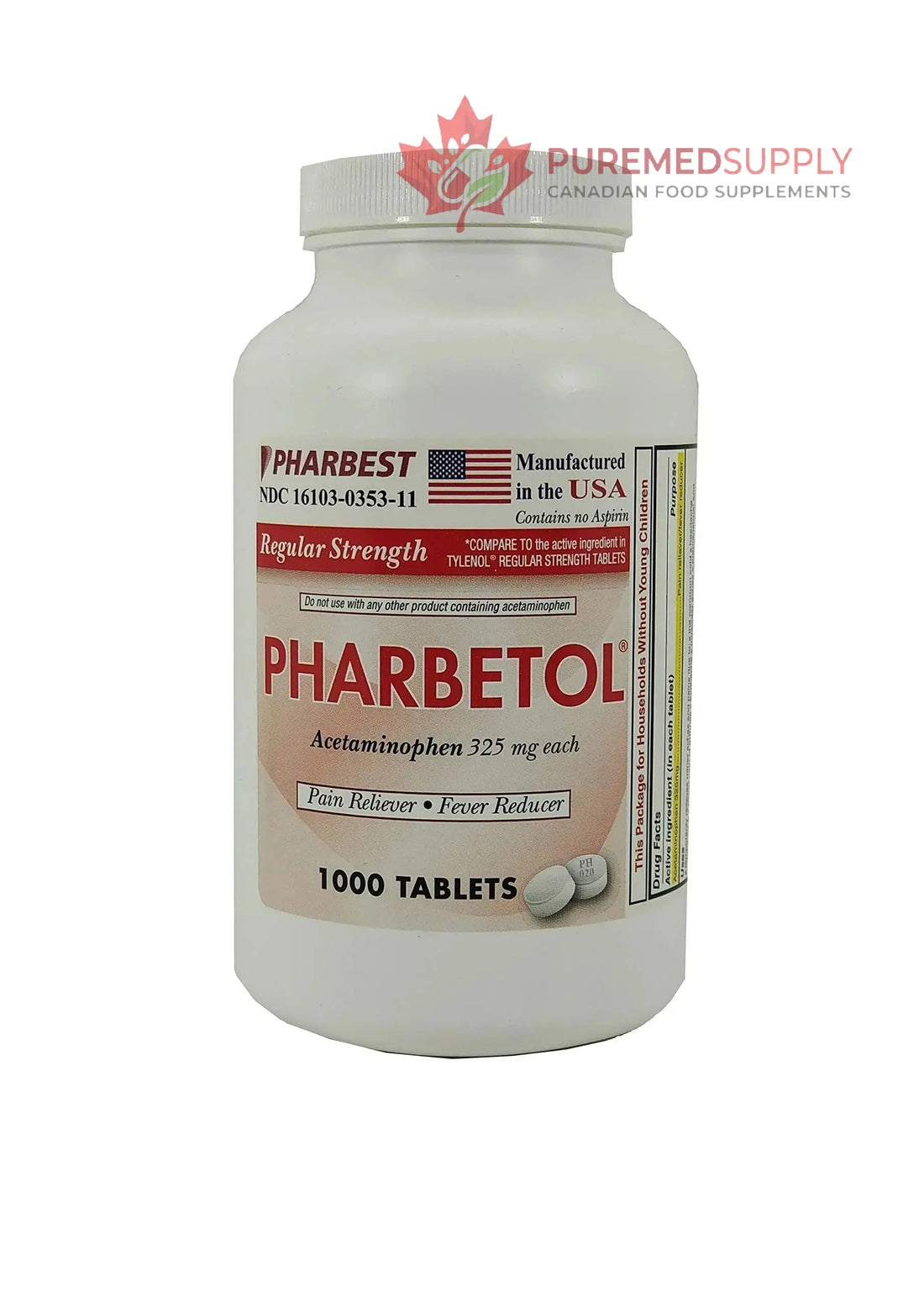 Pharbest Acetaminophen 325 mg 1000 Count Tablets Harbest buy supplements canada