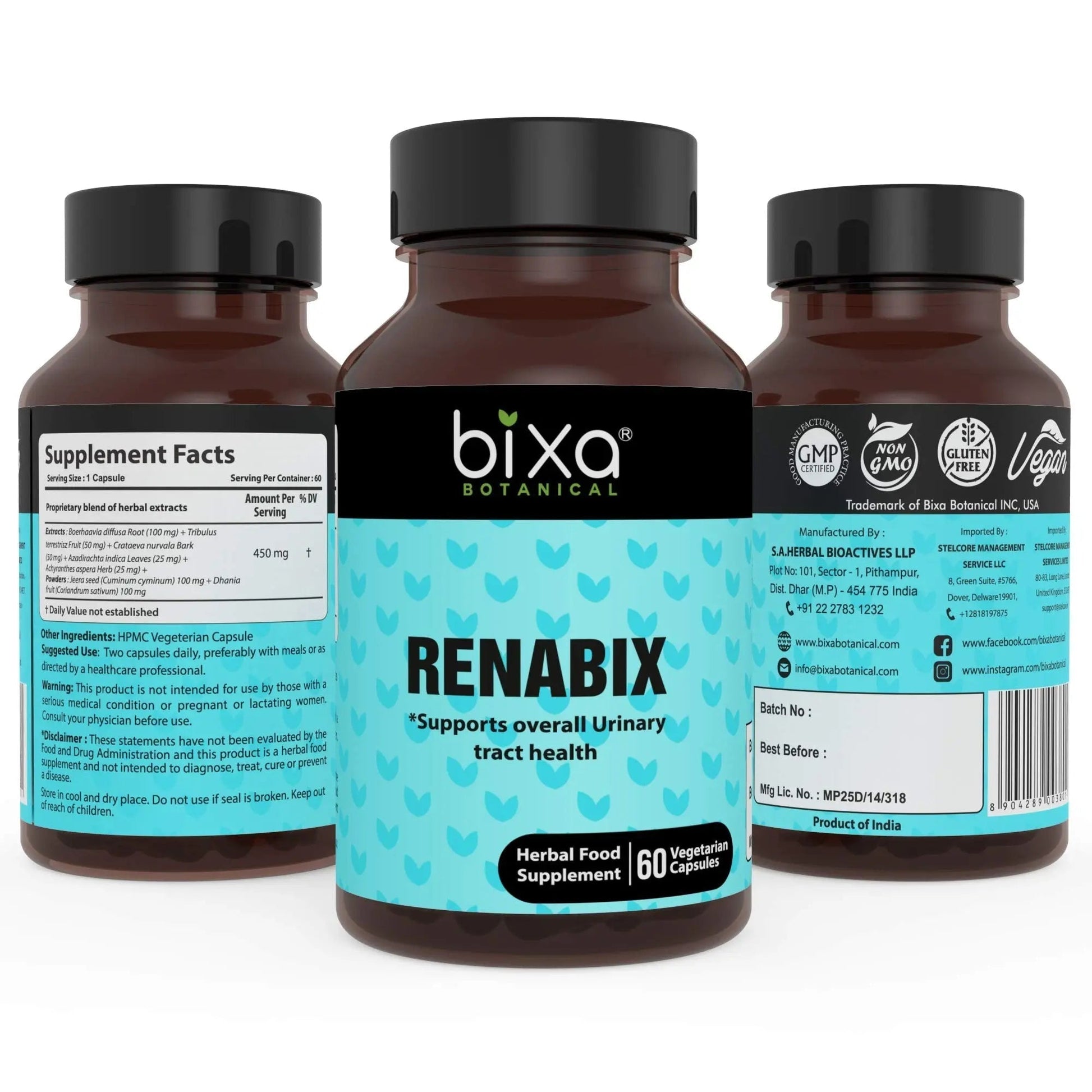 bixa BOTANICAL Ayurvedic Natural Herbal Supplement Renabix Capsules Pure (Punarnava Extract) | Supports Diuretic Response & Overall Urinary Tract Health | 60 Veg Capsules, 450mg, Pack of 1 bixa BOTANICAL buy supplements canada