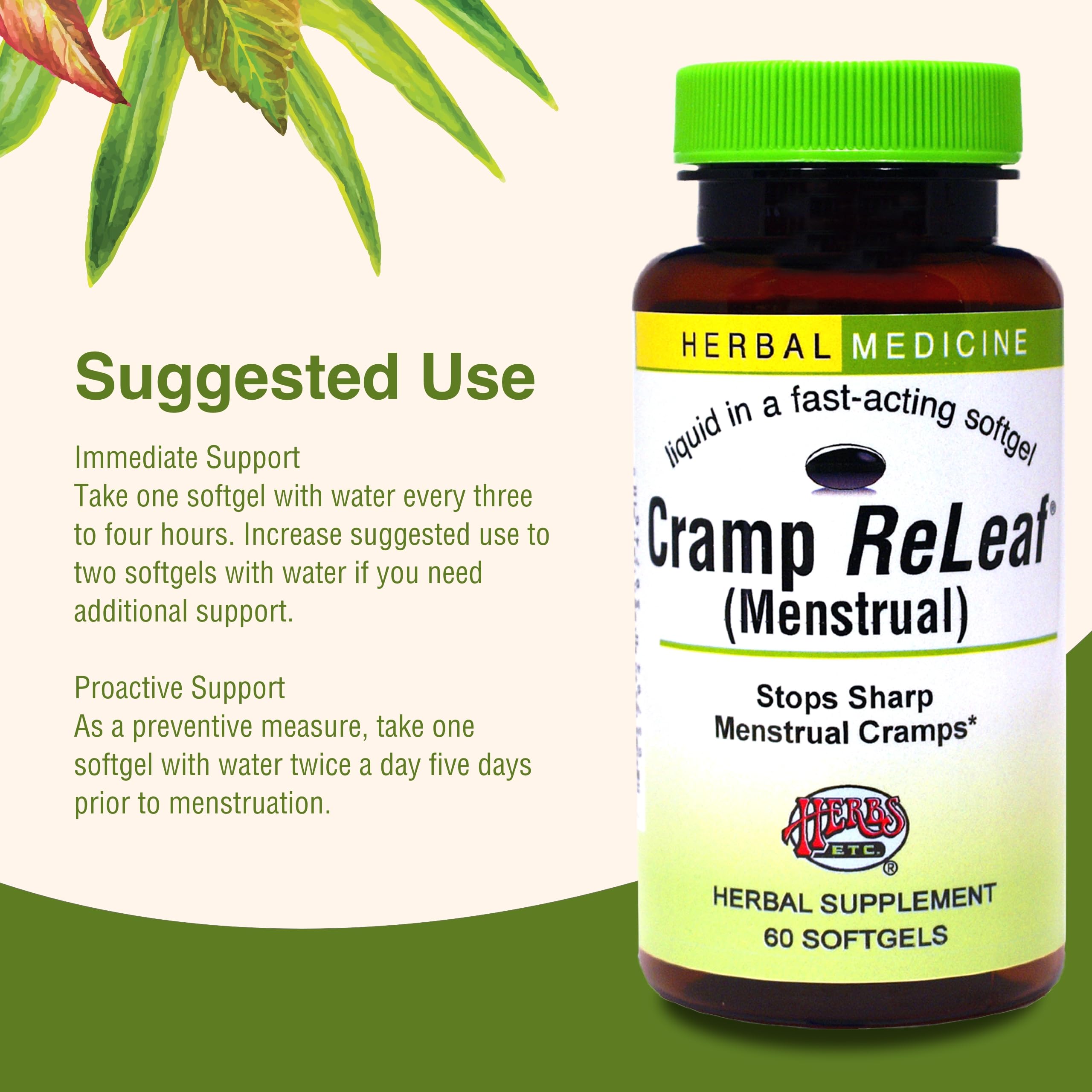 Herbs Etc. Cramp ReLeaf (Menstrual) - Abdominal Muscle Support - Herbal Supplement to Aid Menstrual Health - Period Cramp Support with Black Haw, Cramp Bark and Bethroot - 60 Softgels (60 Servings) Herbs Etc. buy supplements canada