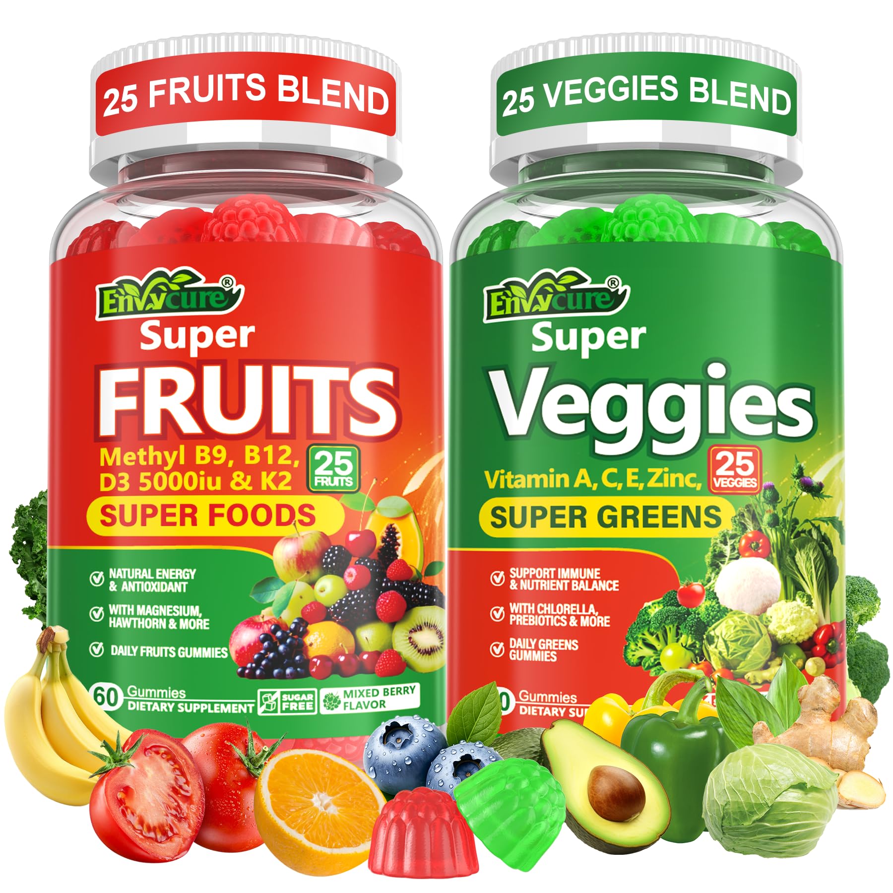 Super Greens Gummies, Daily Green Superfood Supplement w/Spirulina, Chlorella, Mushrooms, Probiotics, Multivitamins, 50+ Super Greens & Veggies Gummies to Boost Immunity, Energy & Gut Health, 120cts EnvyCure buy supplements canada