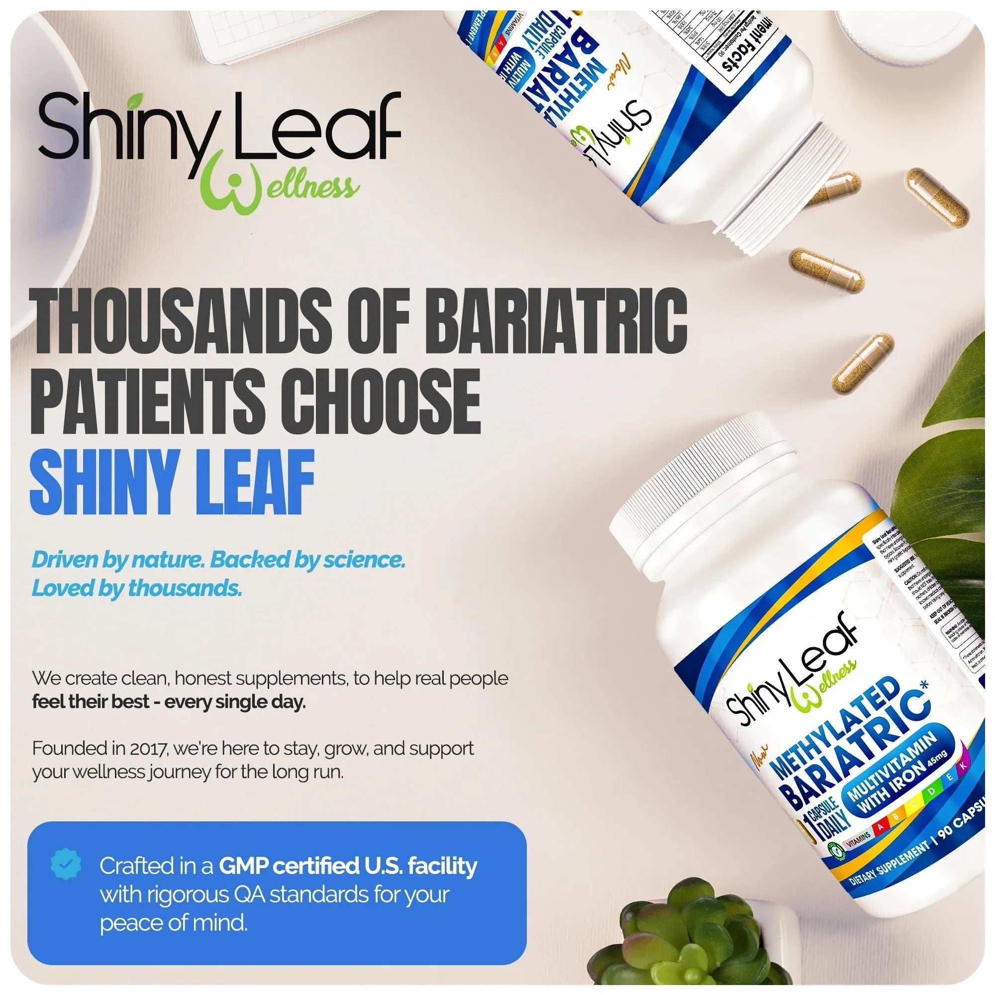 Shiny Leaf Methylated Bariatric Multivitamin with Iron 45mg – Once Daily Capsule, Made in USA, ASMBS Compliant Bariatric Vitamins Shiny Leaf buy supplements canada