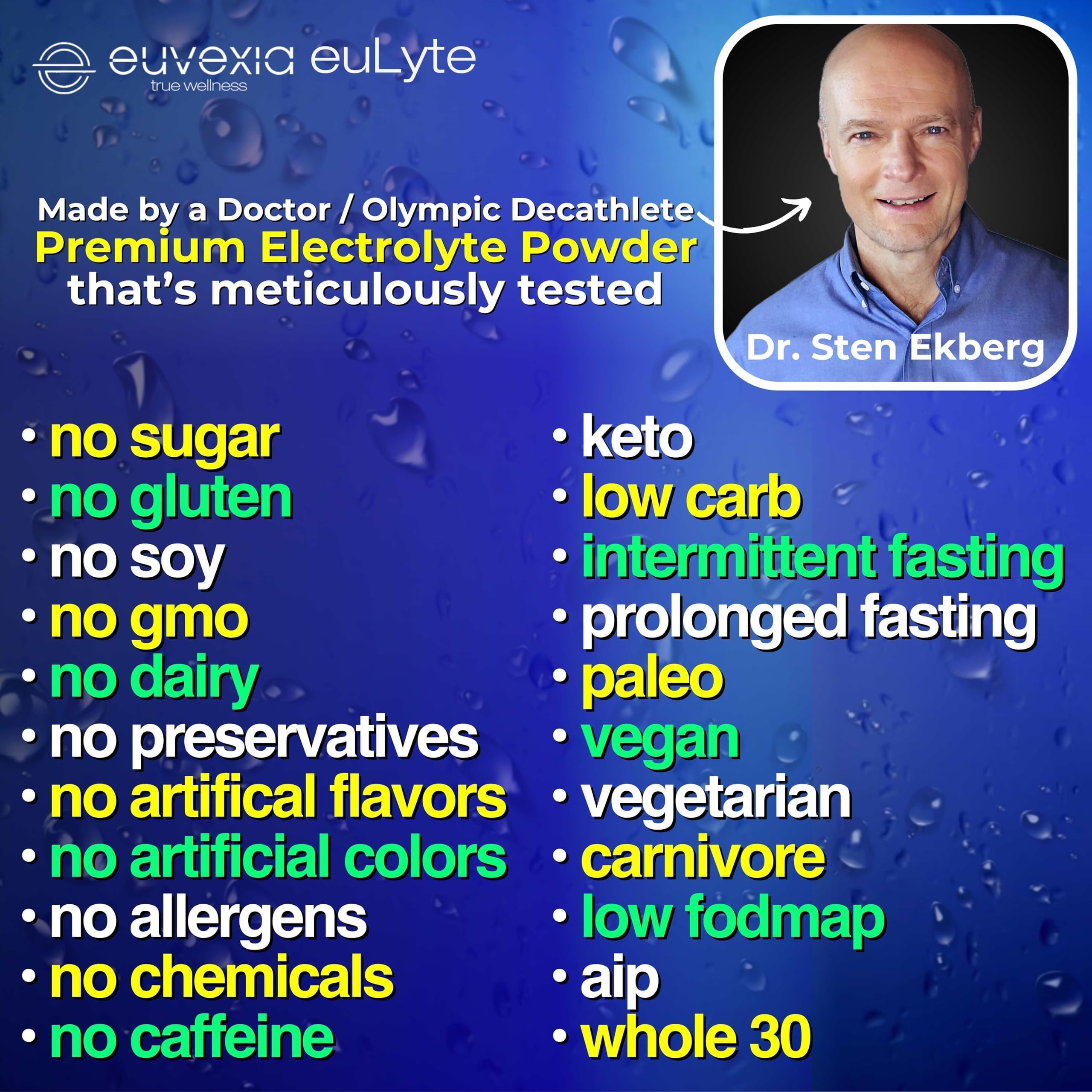 Dr Ekberg euLyte Instant Hydration Electrolytes Powder Zero Sugar Carb Calorie Lemon Lime Drink Mix • 80+ Minerals Magnesium Potassium Calcium Trace Minerals Euvexia buy supplements canada